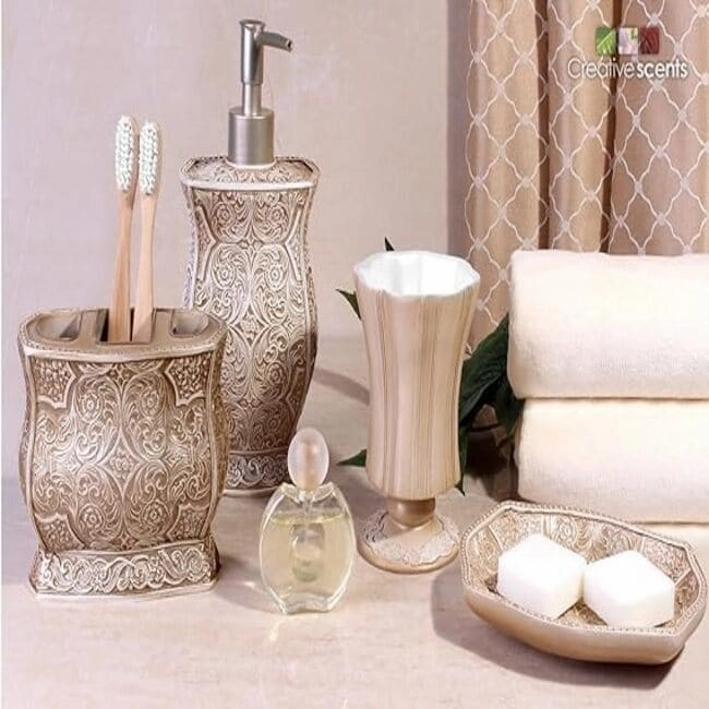 Creative Scents Victoria Beige Toothbrush and Toothpaste Holder