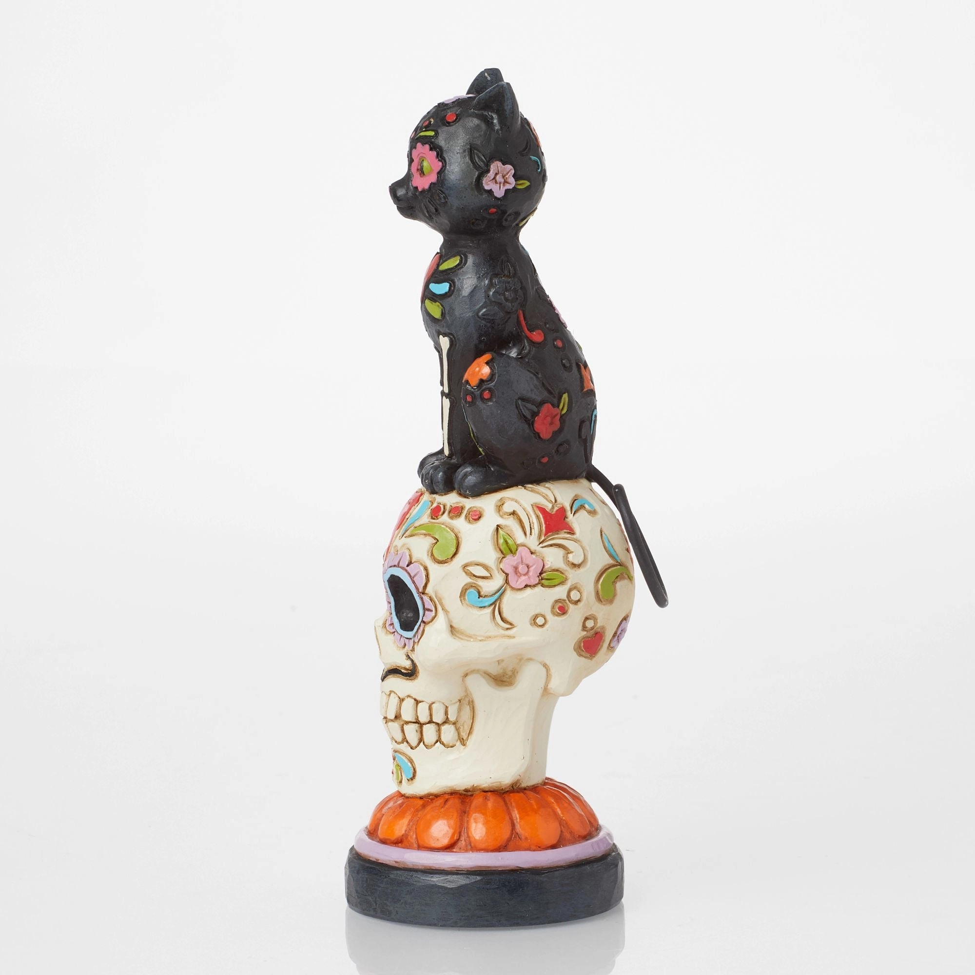 Day of Dead Black Cat on Skull