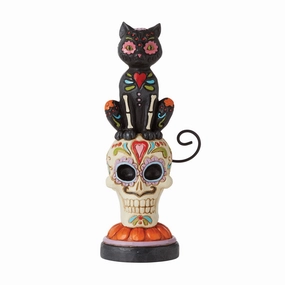 Day of Dead Black Cat on Skull figurines,decorative figurines,home accents
