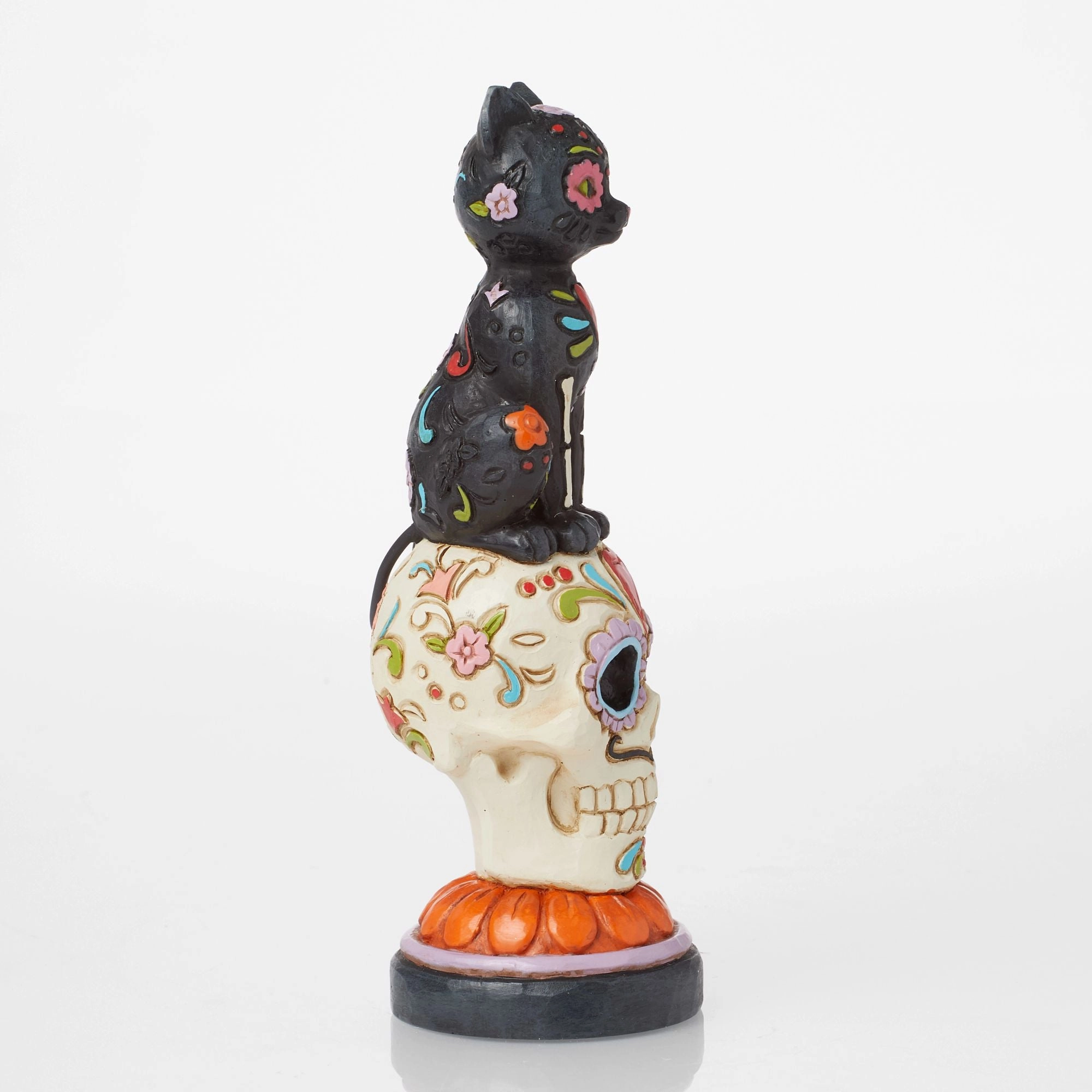 Day of Dead Black Cat on Skull