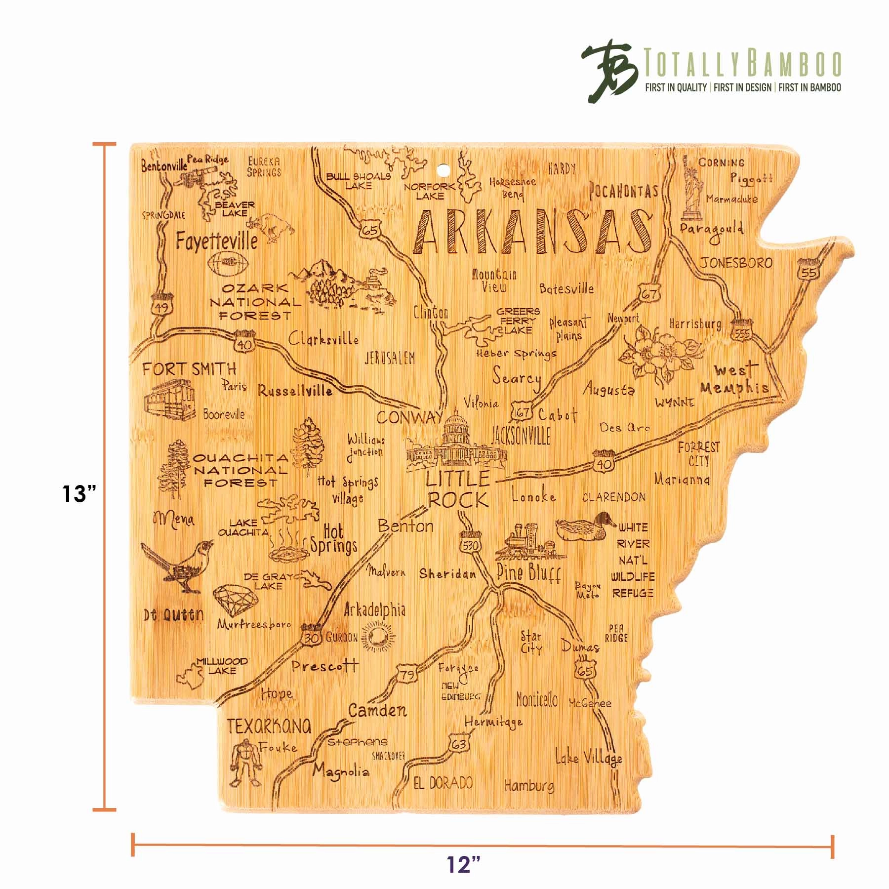 Destination Arkansas Cutting Board, 13" x 12"