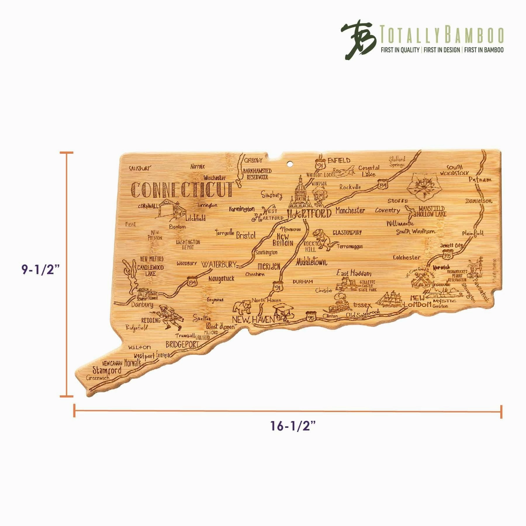 Destination Connecticut Cutting Board, 16-1/2" x 9-1/2"