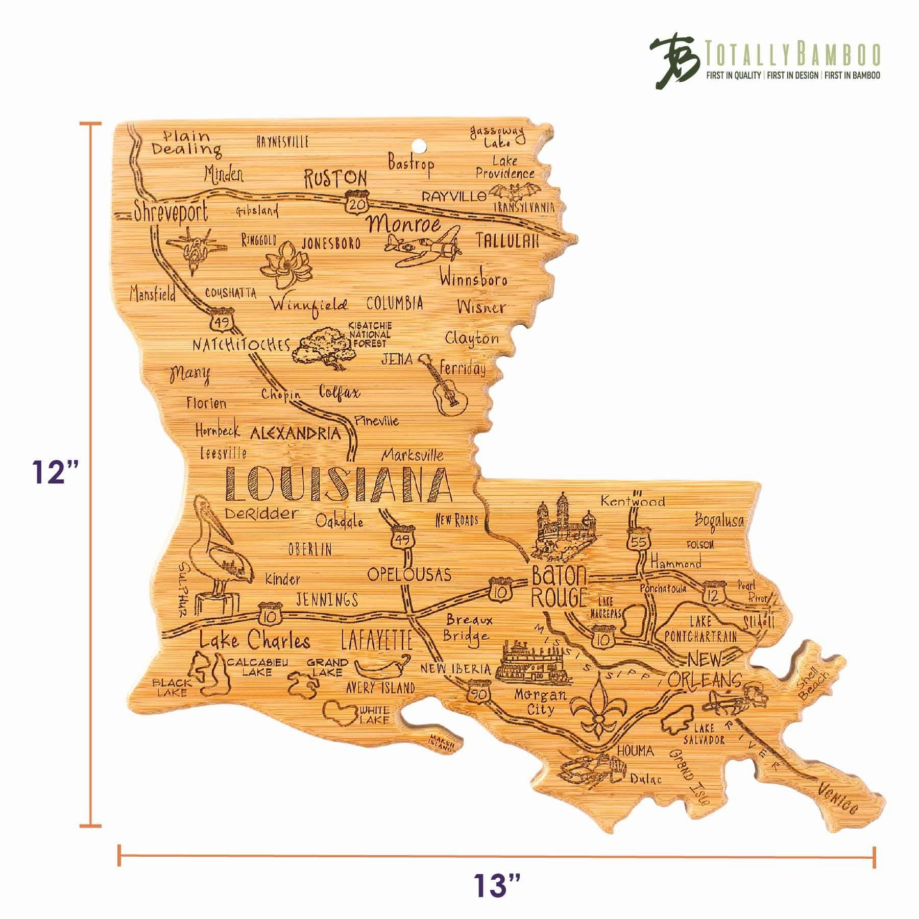 Destination Louisiana Cutting Board, 13" x 12"
