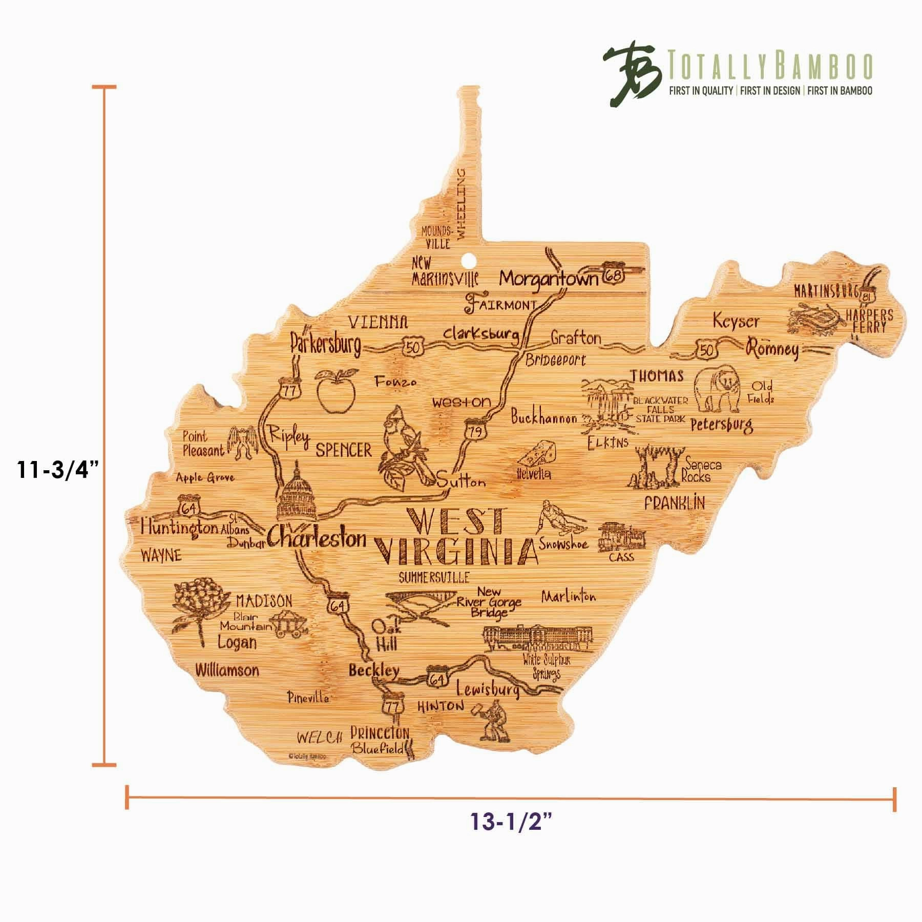 Destination West Virginia Cutting Board, 13-1/2" x 11-3/4"