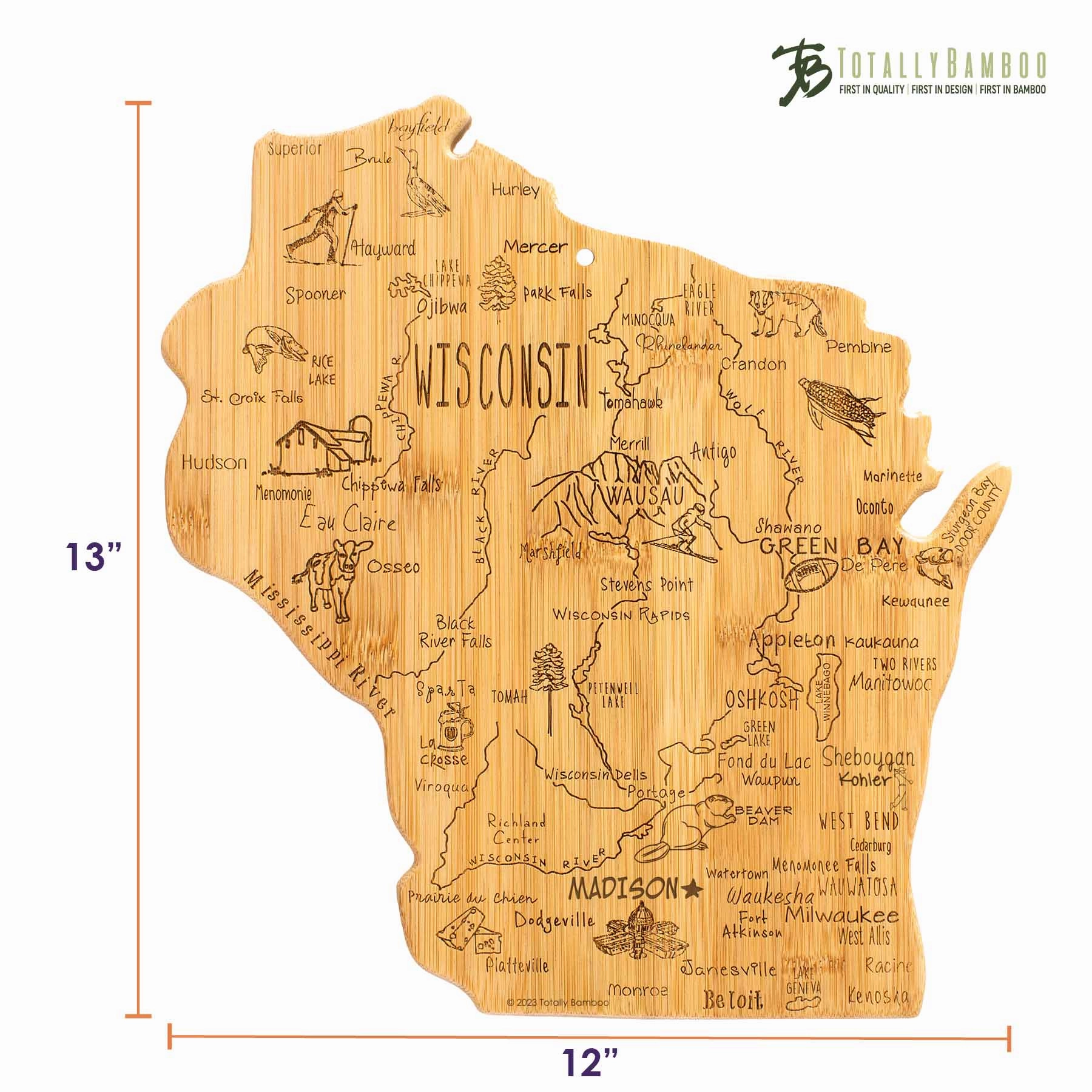 Destination Wisconsin Cutting Board, 12" x 13"