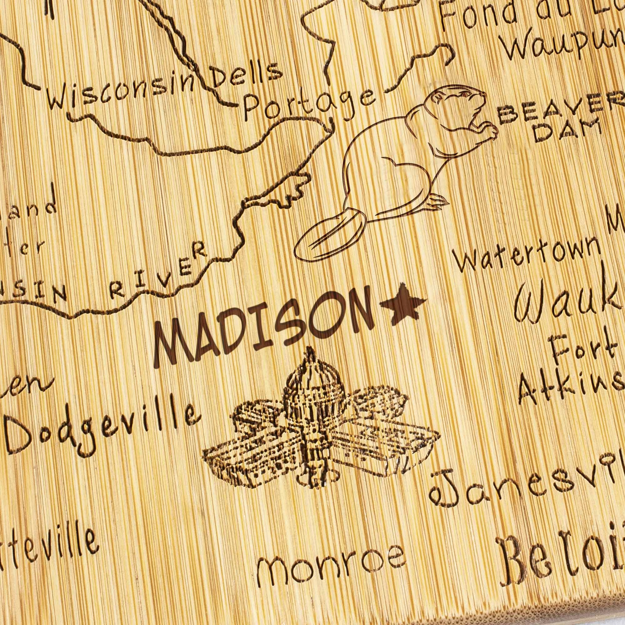Destination Wisconsin Cutting Board, 12" x 13"
