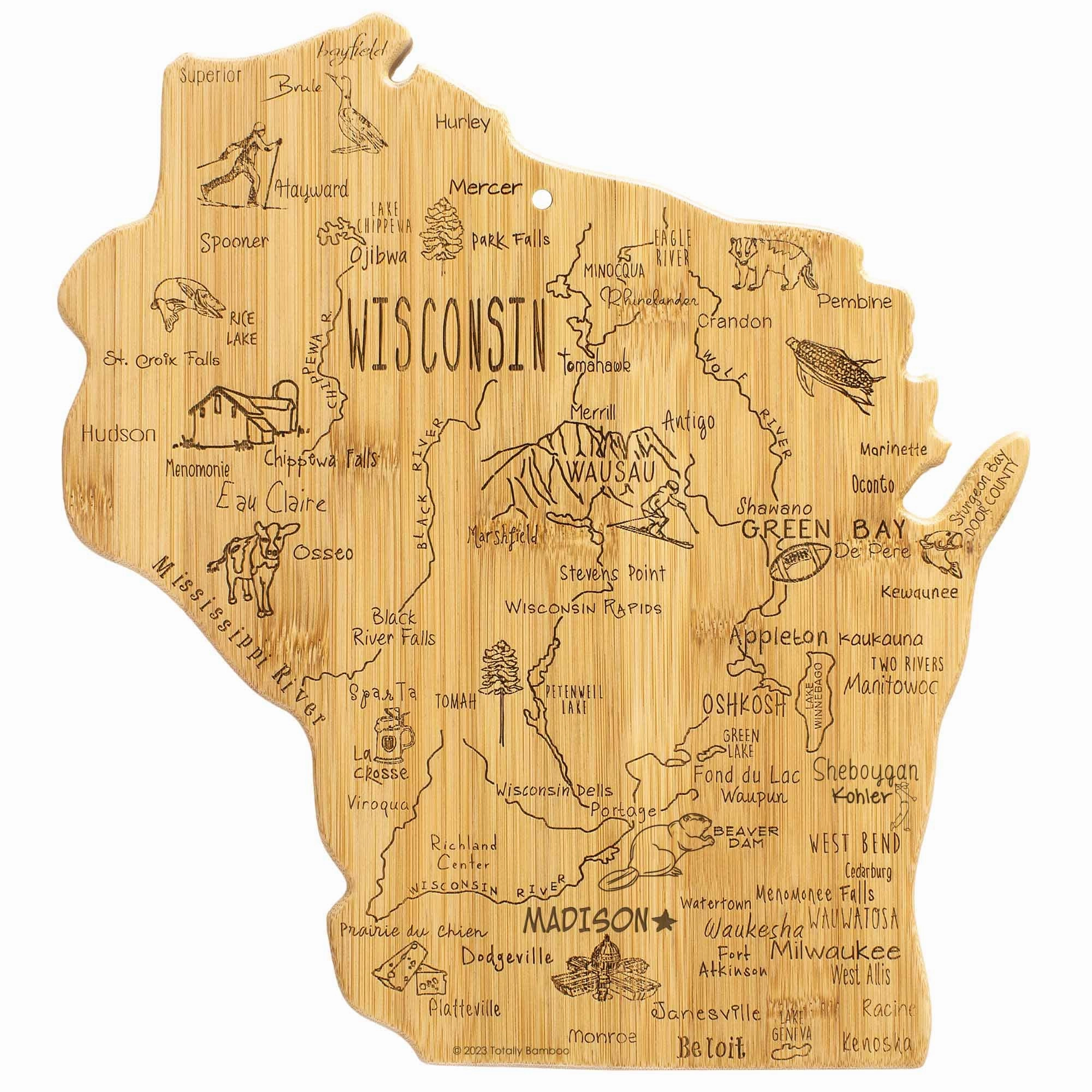 Destination Wisconsin Cutting Board, 12" x 13" cutting board,chopping board,kitchen tools