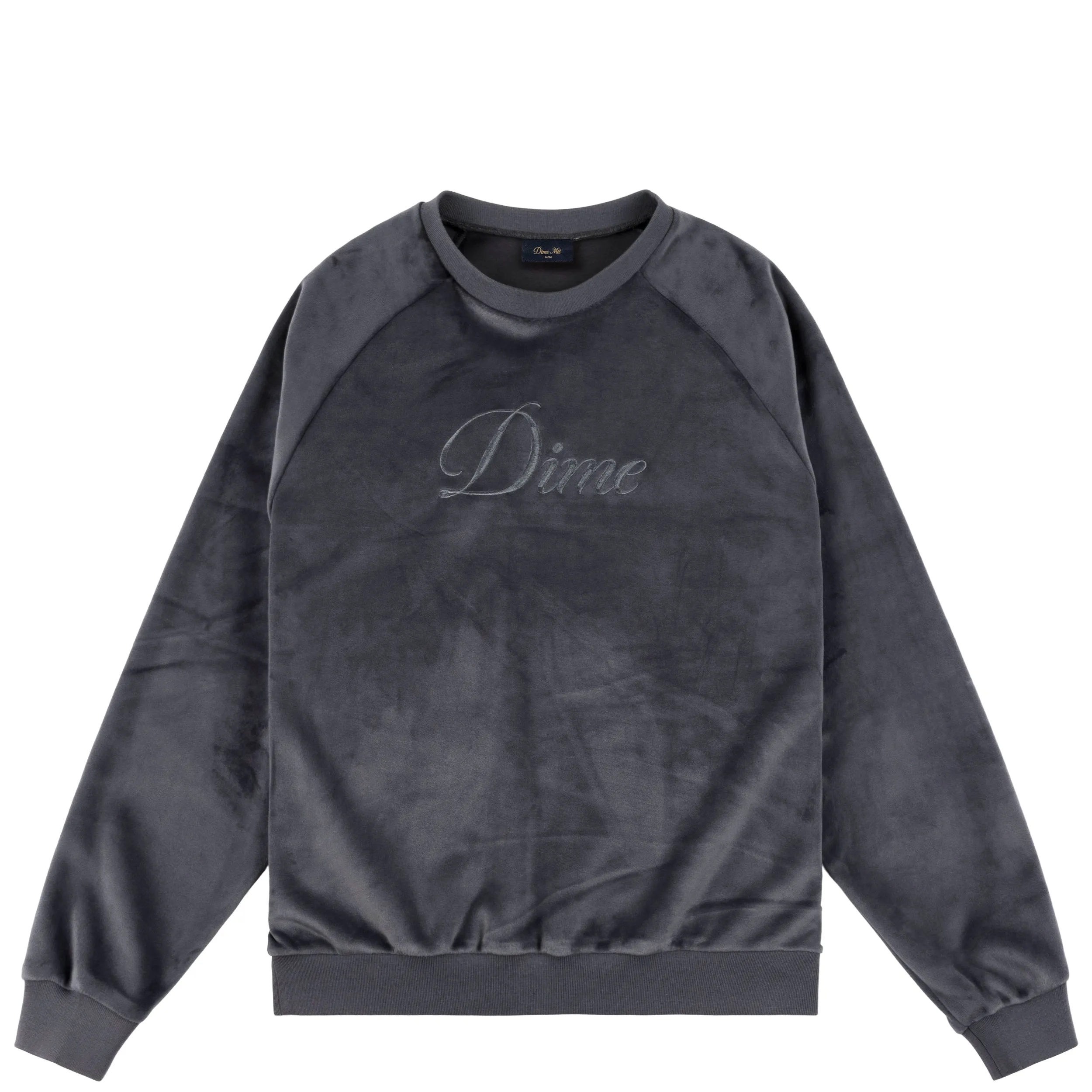Dime Cursive Velvet Crewneck - Smoke Clothing_Dime