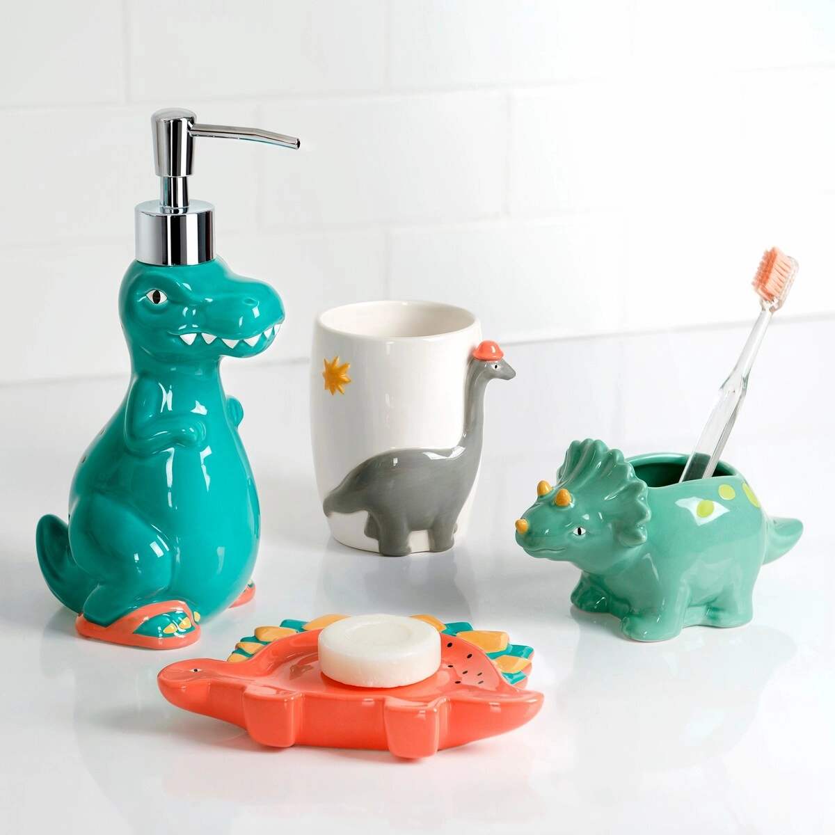Dinosaur Toothbrush Holder - Multi - 2.76" x 5.91" x 3.35"