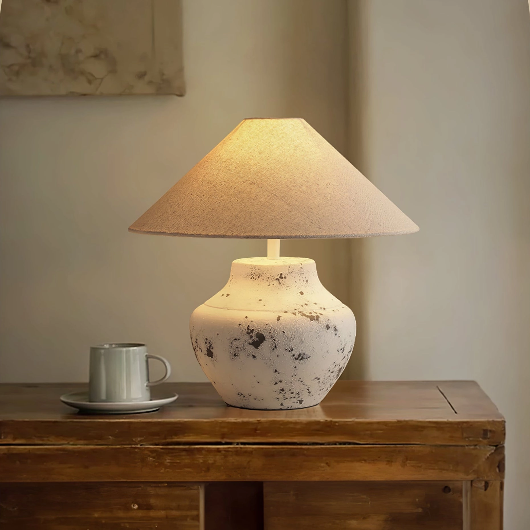 Distressed White Ceramic Table Lamp