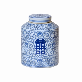 Double Happiness Blue and White Porcelain Canister vase,flower vase,home decoration