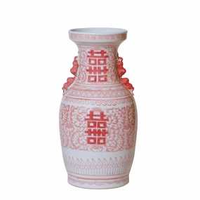 Double Happiness Large Red and White Porcelain Lug Vase vase,flower vase,home decoration