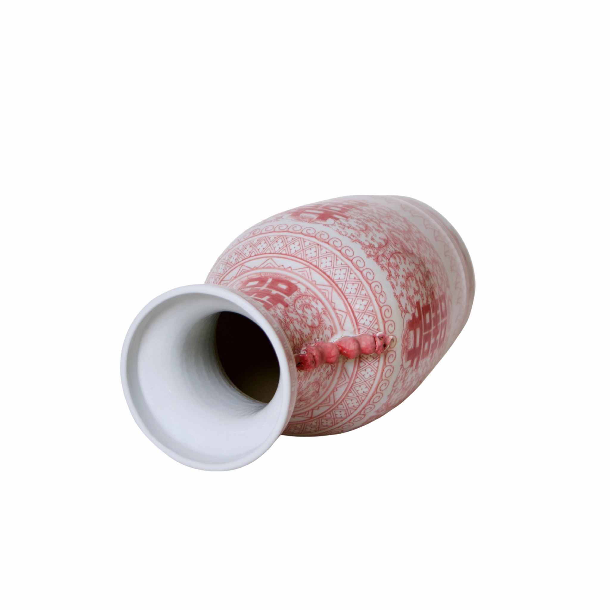 Double Happiness Large Red and White Porcelain Lug Vase