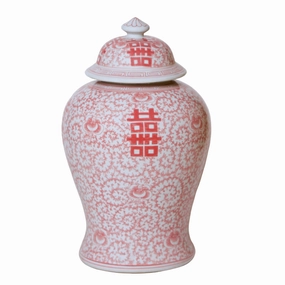 Double Happiness Red & White Porcelain Lidded Temple Jar vase,flower vase,home decoration
