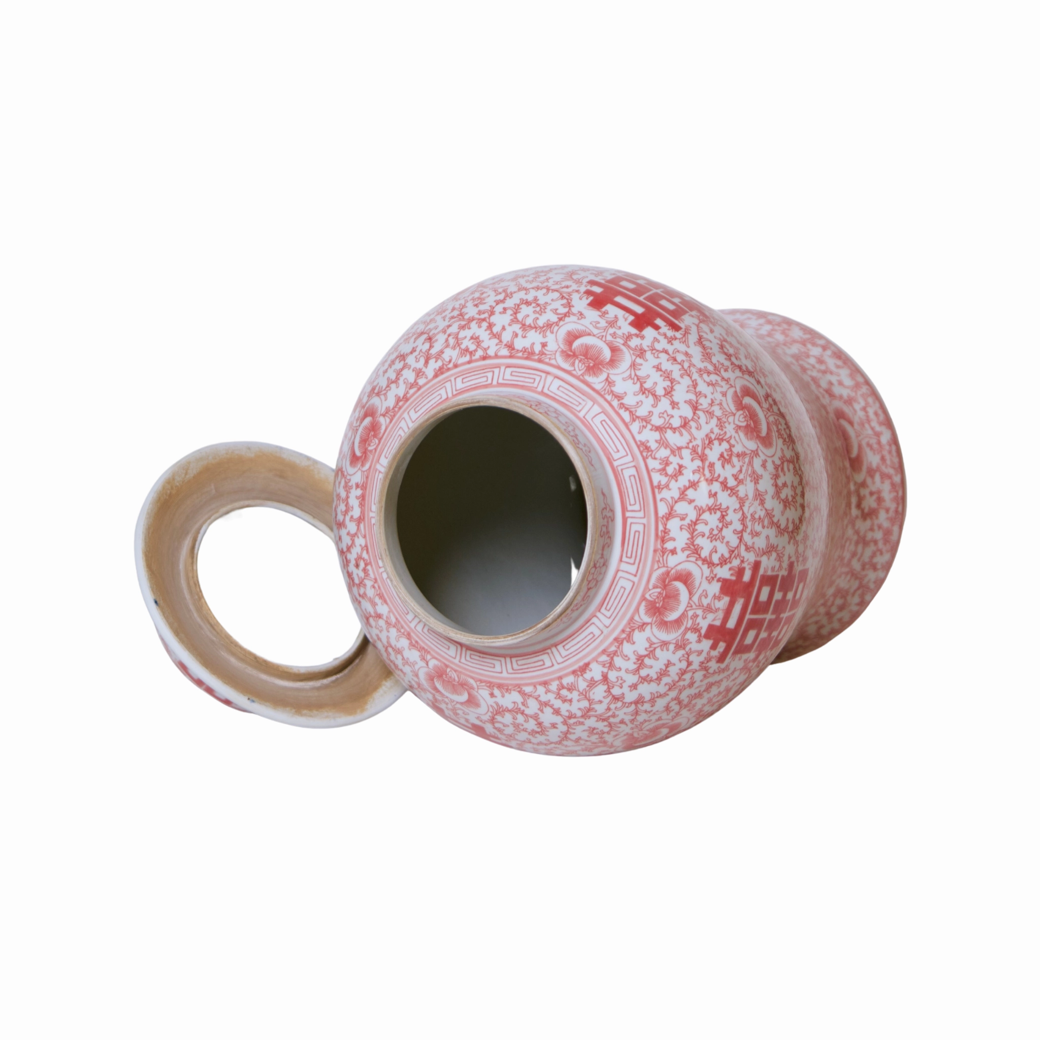 Double Happiness Red & White Porcelain Lidded Temple Jar
