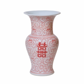 Double Happiness Red & White Porcelain Trumpet Vase vase,flower vase,home decoration