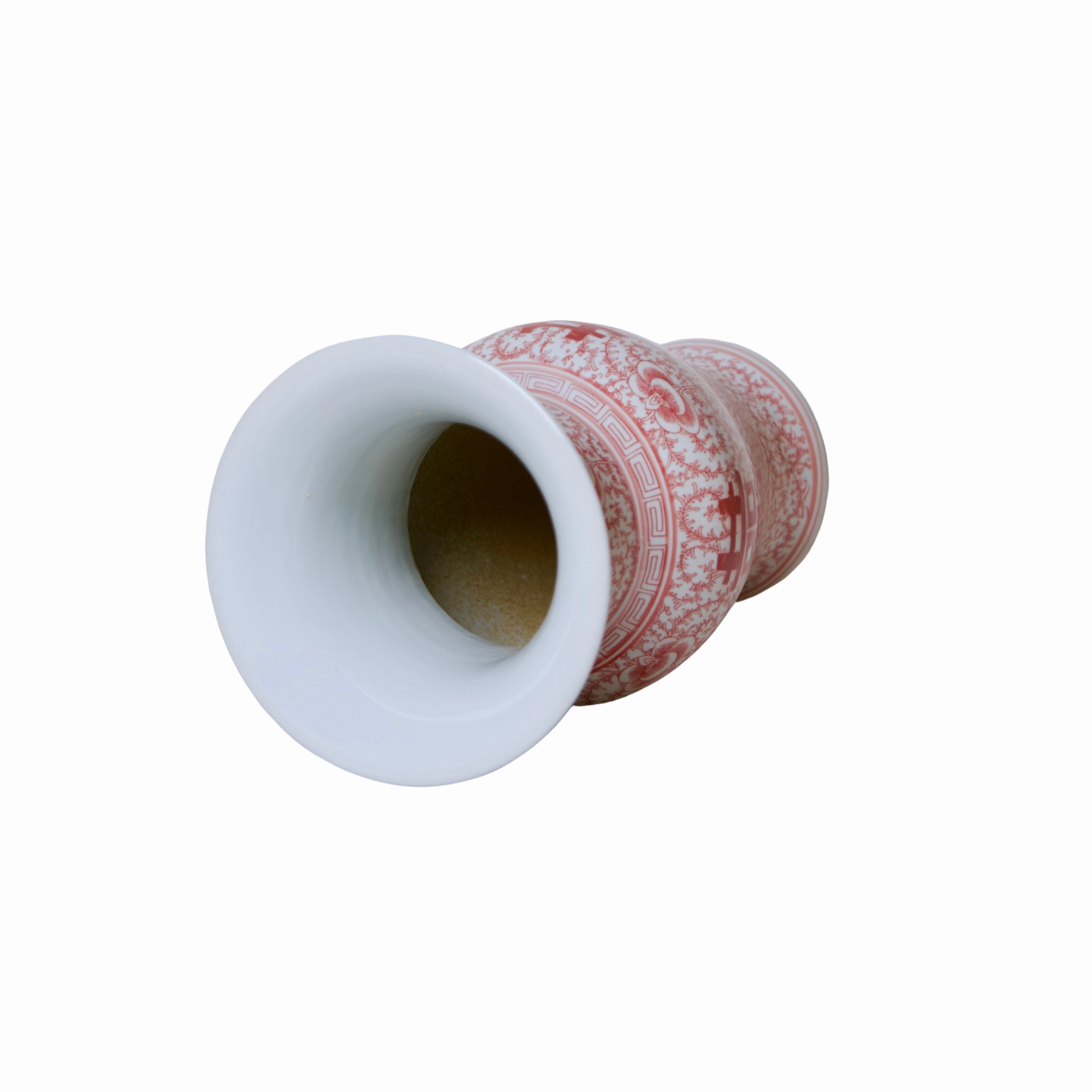 Double Happiness Red & White Porcelain Trumpet Vase