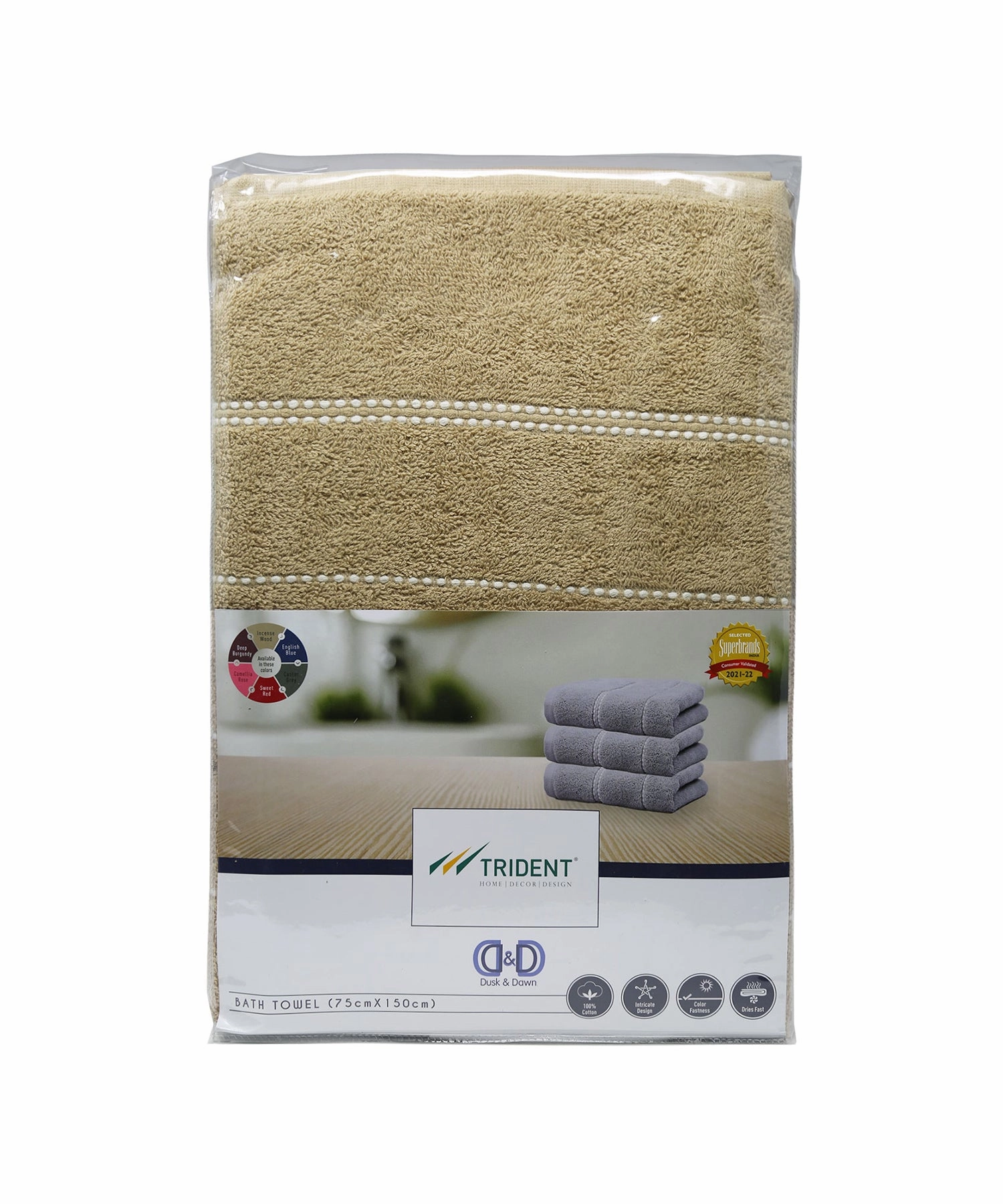 Dusk & Dawn Incense Wood Bath Towel, 400 GSM, Cotton Rich, Weft Insert Solid Towel, Brown