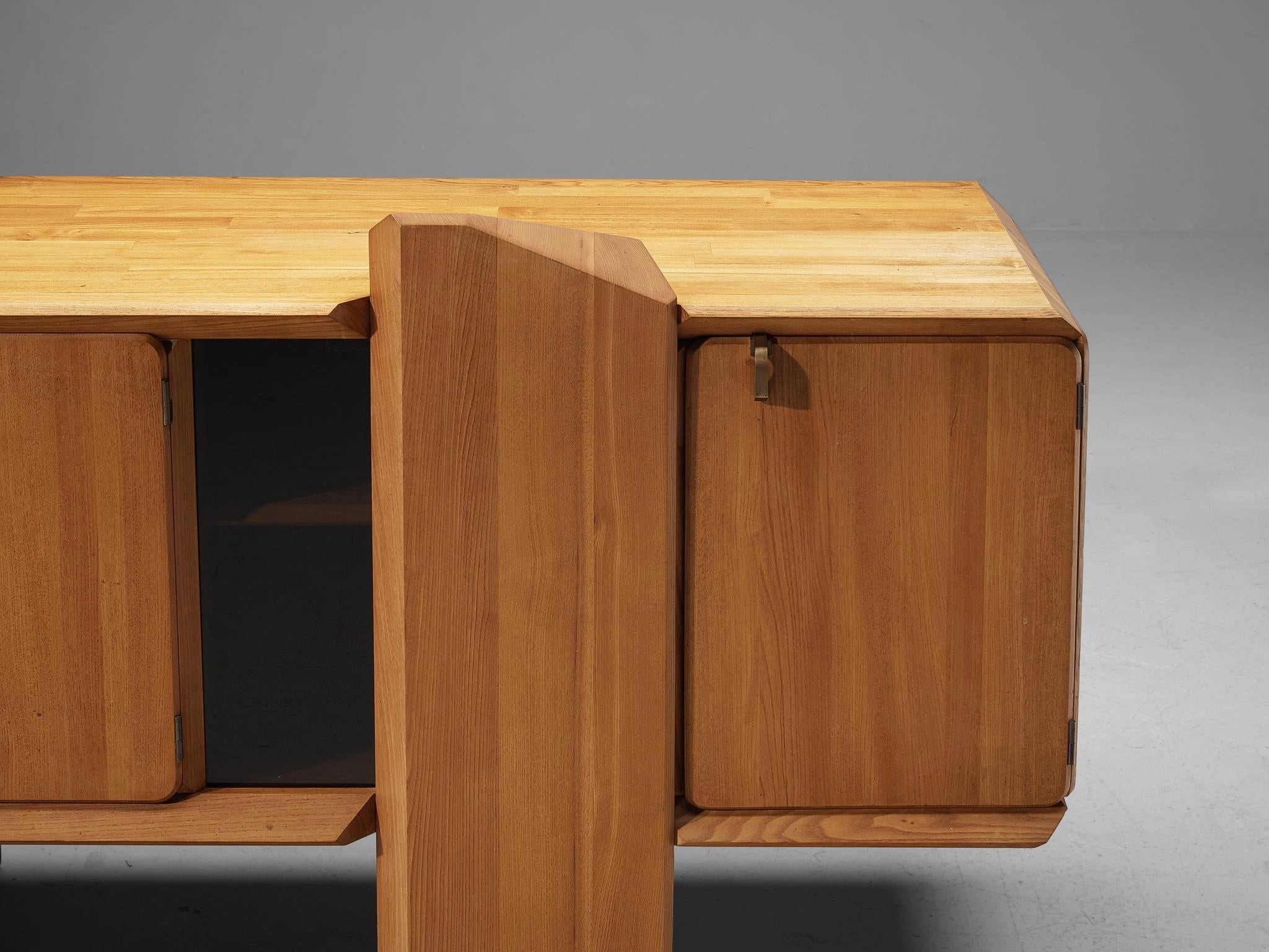 Early Pierre Chapo 'R28' Sideboard in Solid Elm and Brass
