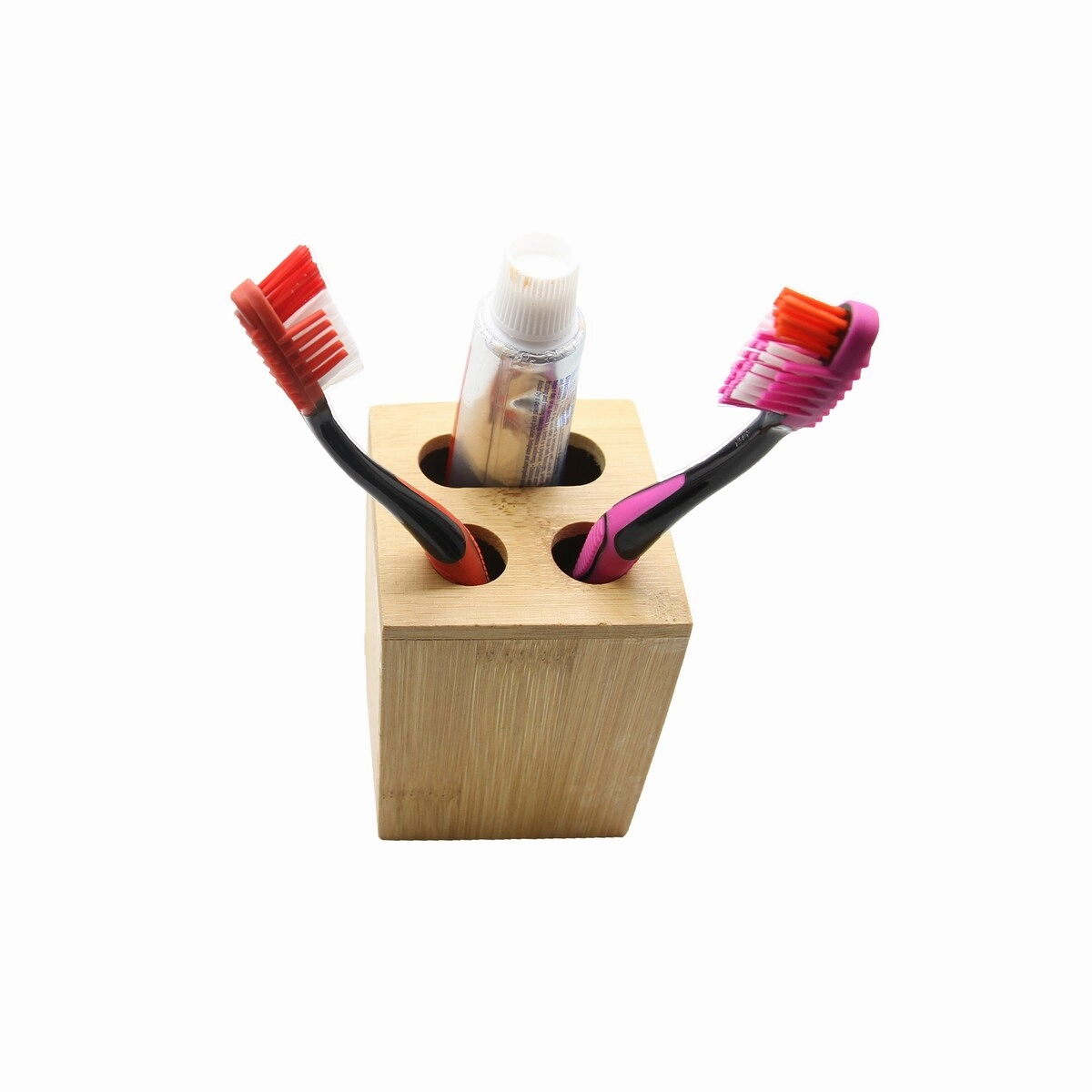 Ecobio Bamboo Square Bath Toothbrush and Toothpaste Holder Brown - 2 3/4"L x 2 3/4"W x 4"H
