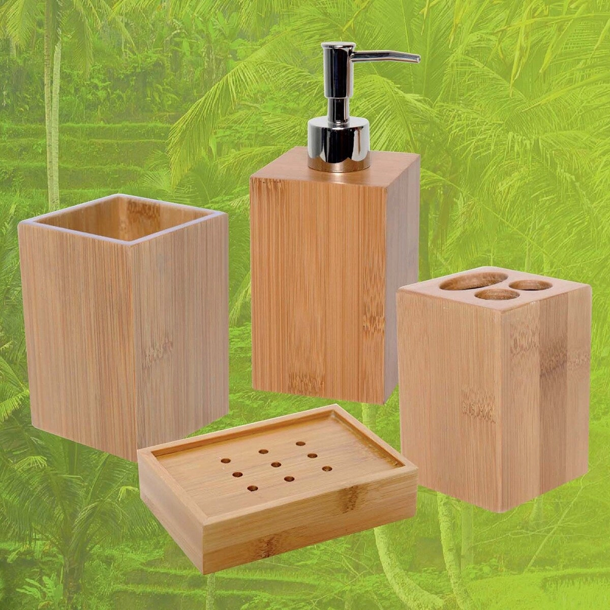 Ecobio Bamboo Square Bath Toothbrush and Toothpaste Holder Brown - 2 3/4"L x 2 3/4"W x 4"H