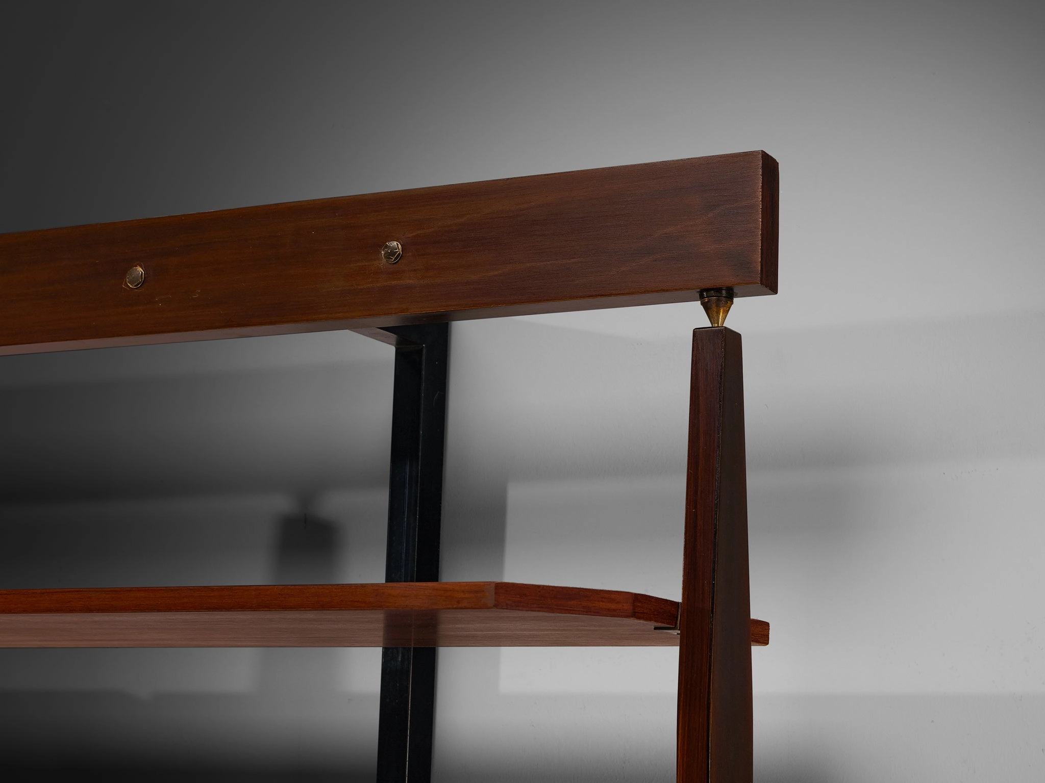 Elegant Italian Wall Unit in Teak, Brass and Steel