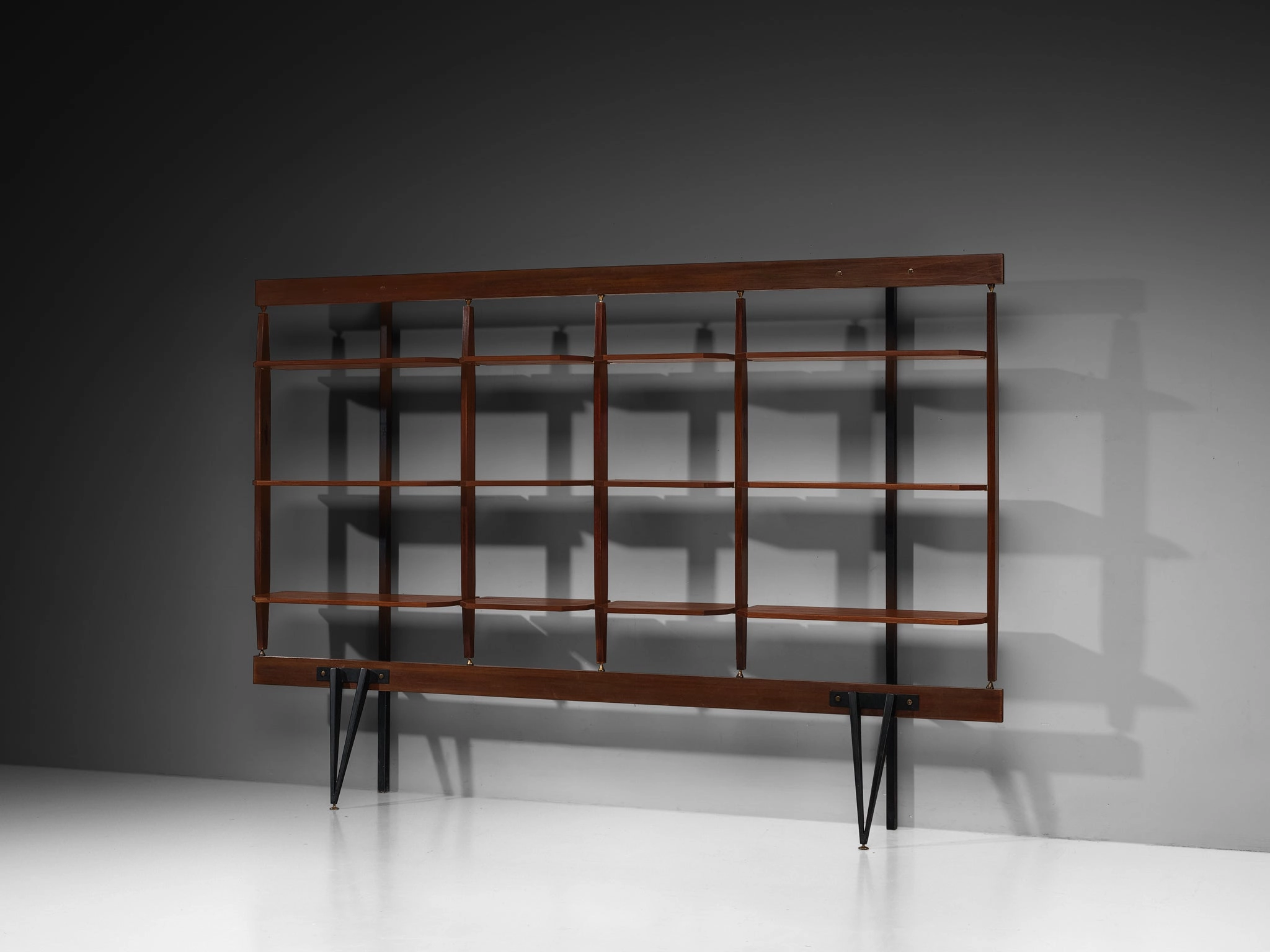 Elegant Italian Wall Unit in Teak, Brass and Steel