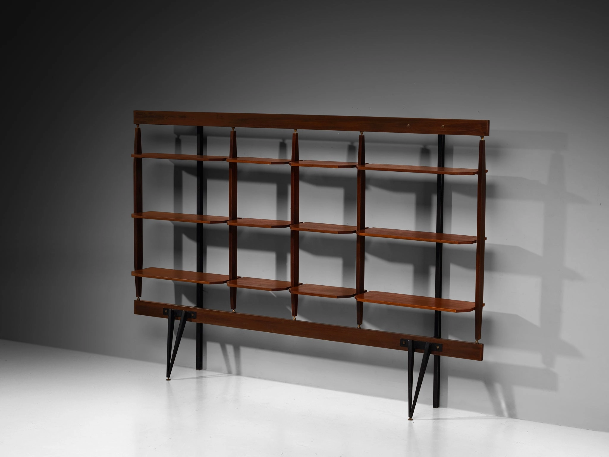 Elegant Italian Wall Unit in Teak, Brass and Steel