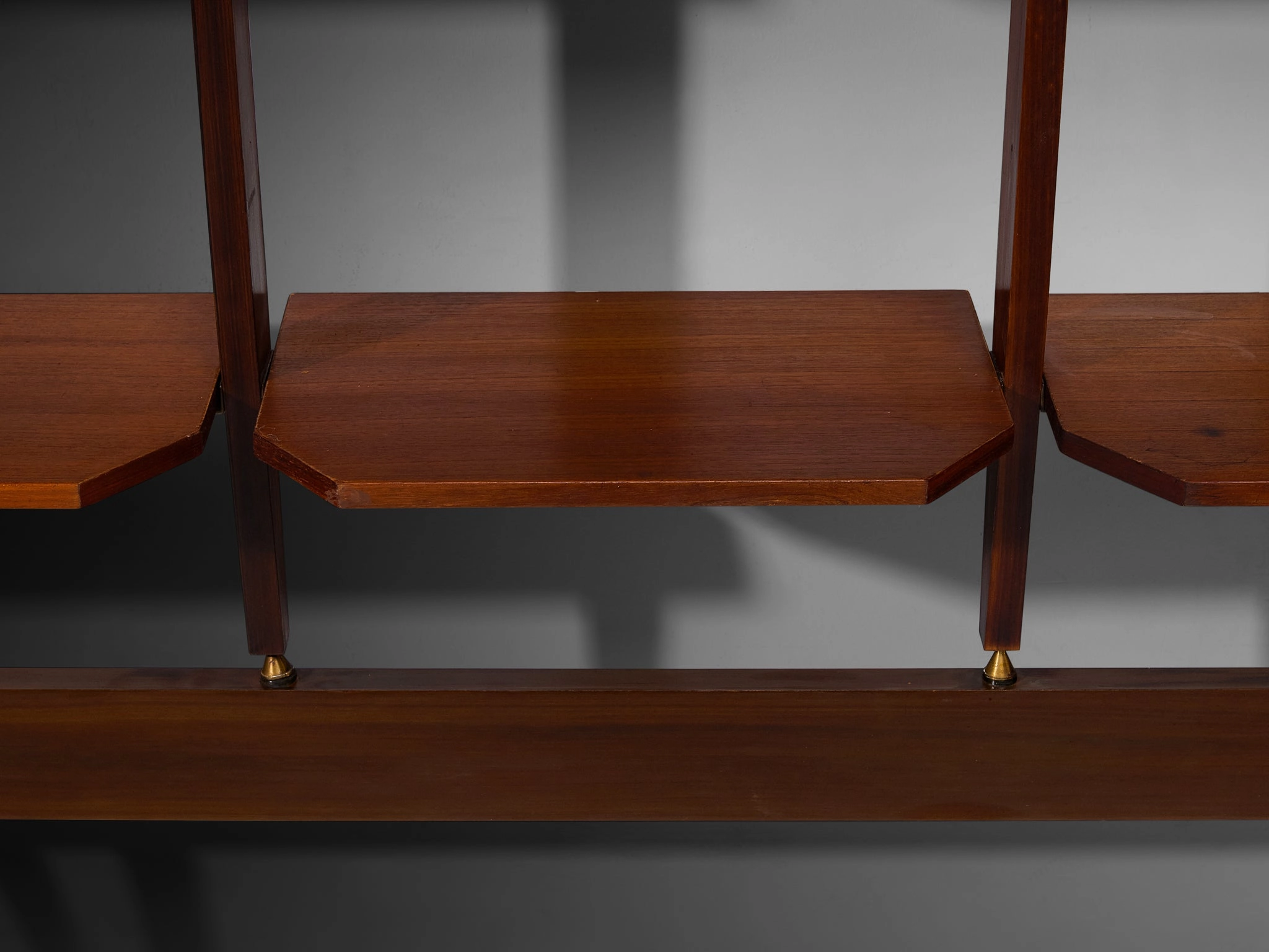Elegant Italian Wall Unit in Teak, Brass and Steel