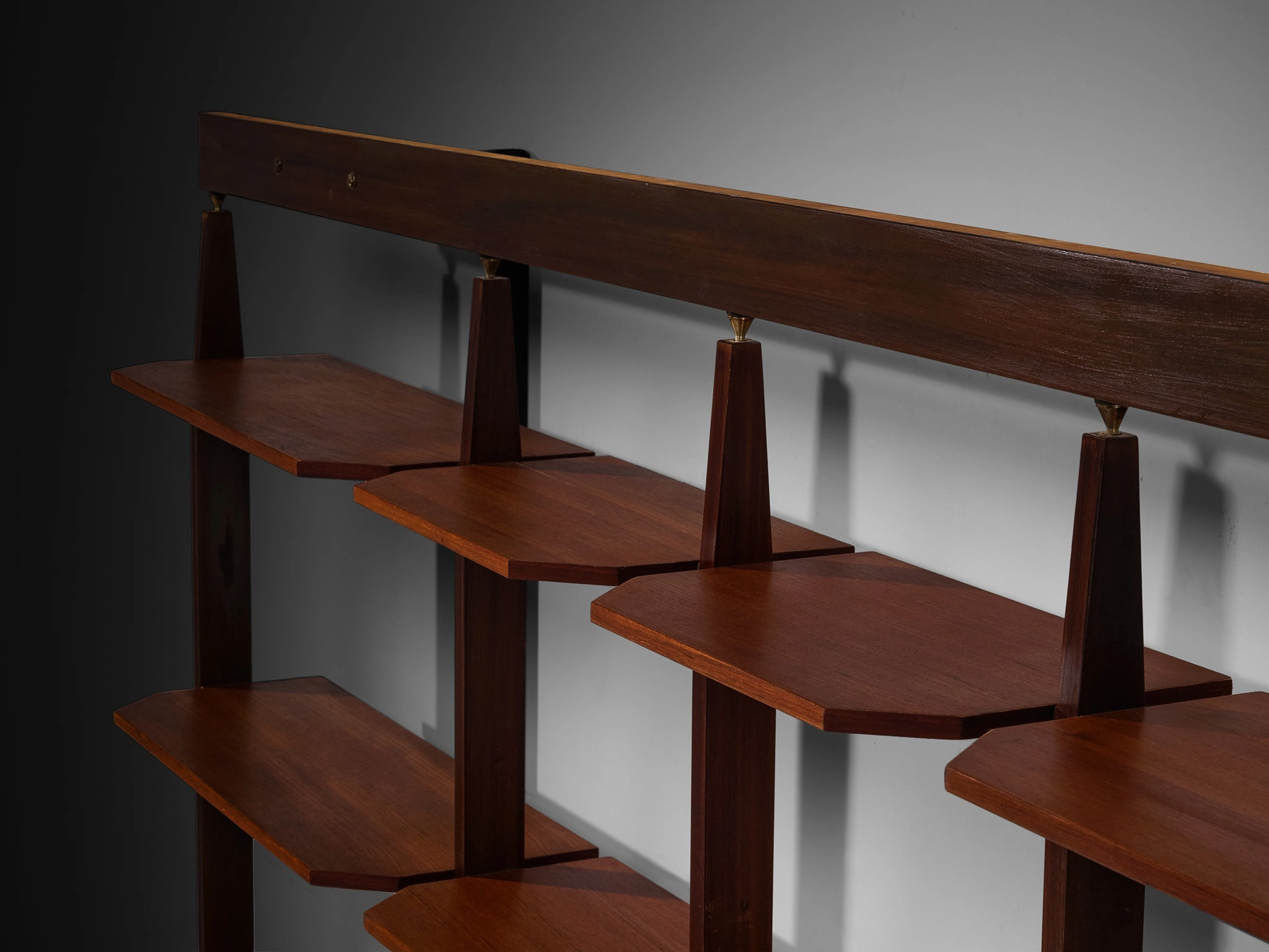 Elegant Italian Wall Unit in Teak, Brass and Steel