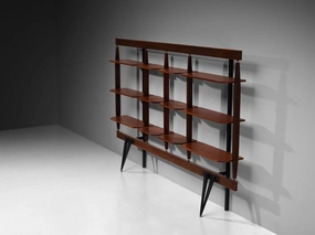 Elegant Italian Wall Unit in Teak, Brass and Steel storage cabinet,organizer,furniture storage
