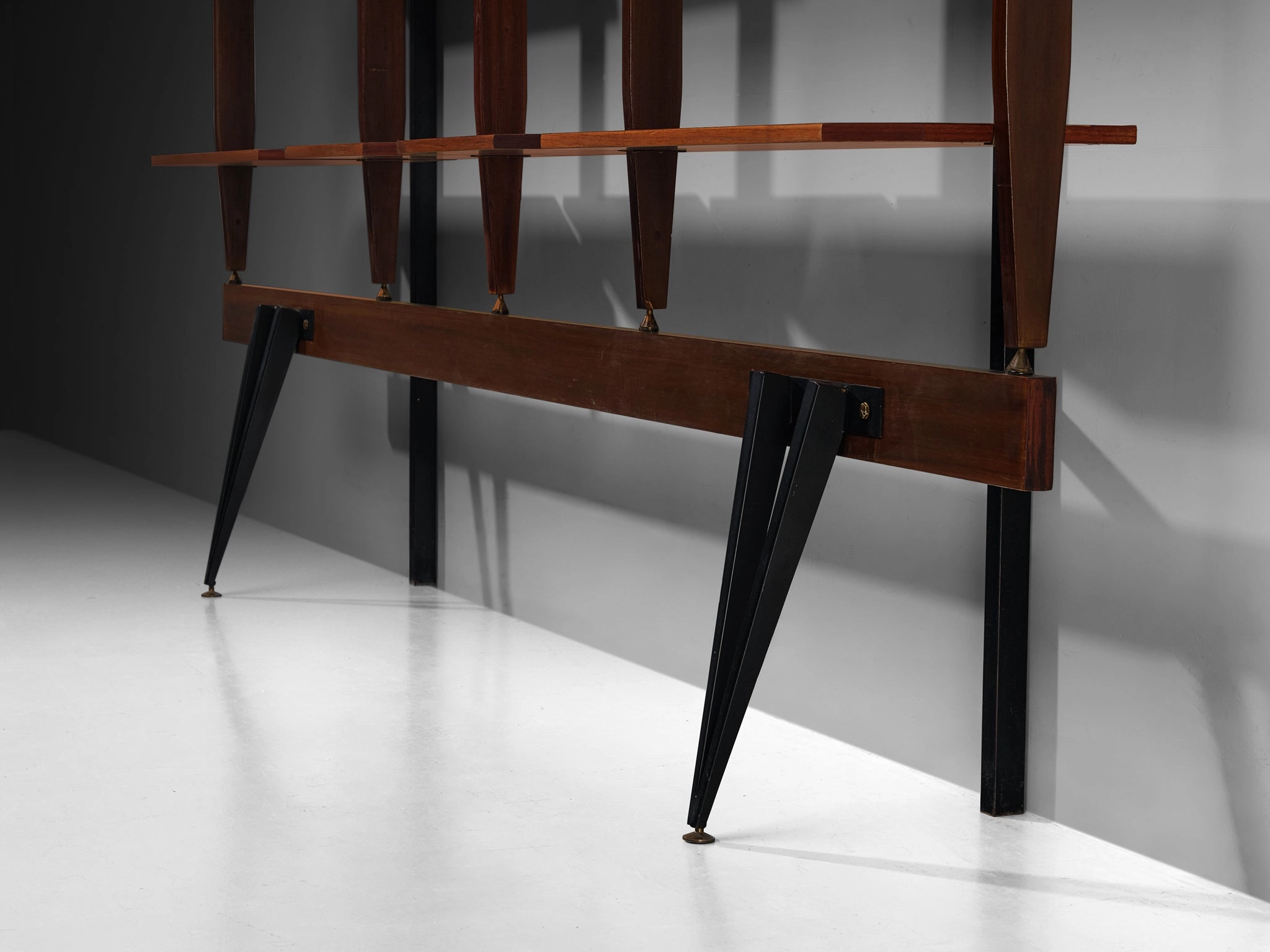Elegant Italian Wall Unit in Teak, Brass and Steel