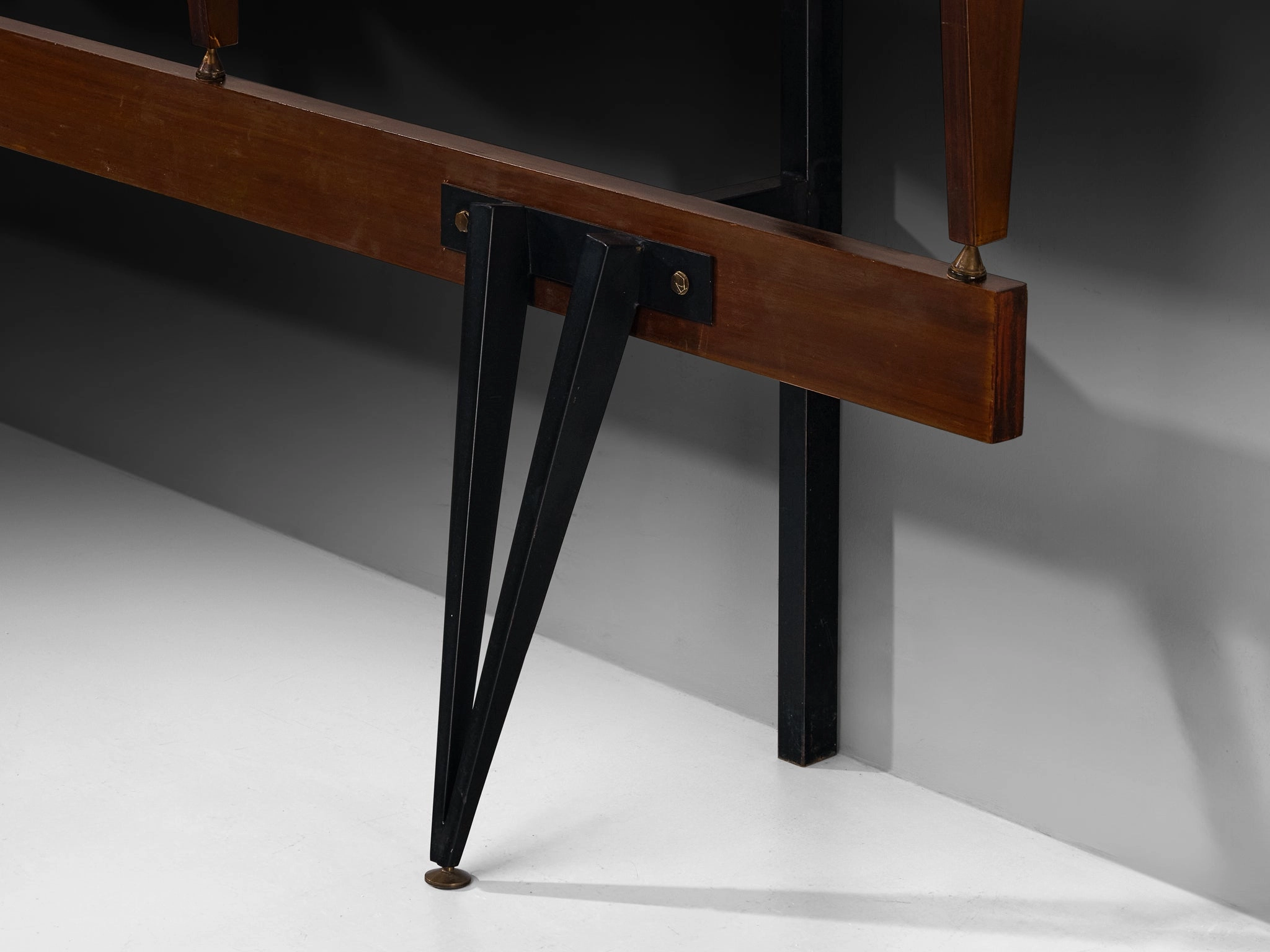 Elegant Italian Wall Unit in Teak, Brass and Steel