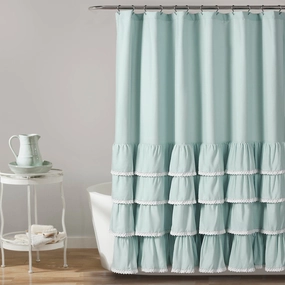 Ella Ruffle Lace Shower Curtain shower curtain,bath curtain,bathroom decor