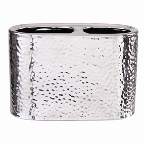 Elle Dcor Hammered Metallic Ceramic Toothbrush Holder - Silver - 7"x 3.15"x 4.3" toothbrush holder,bathroom cup,bathroom organizer