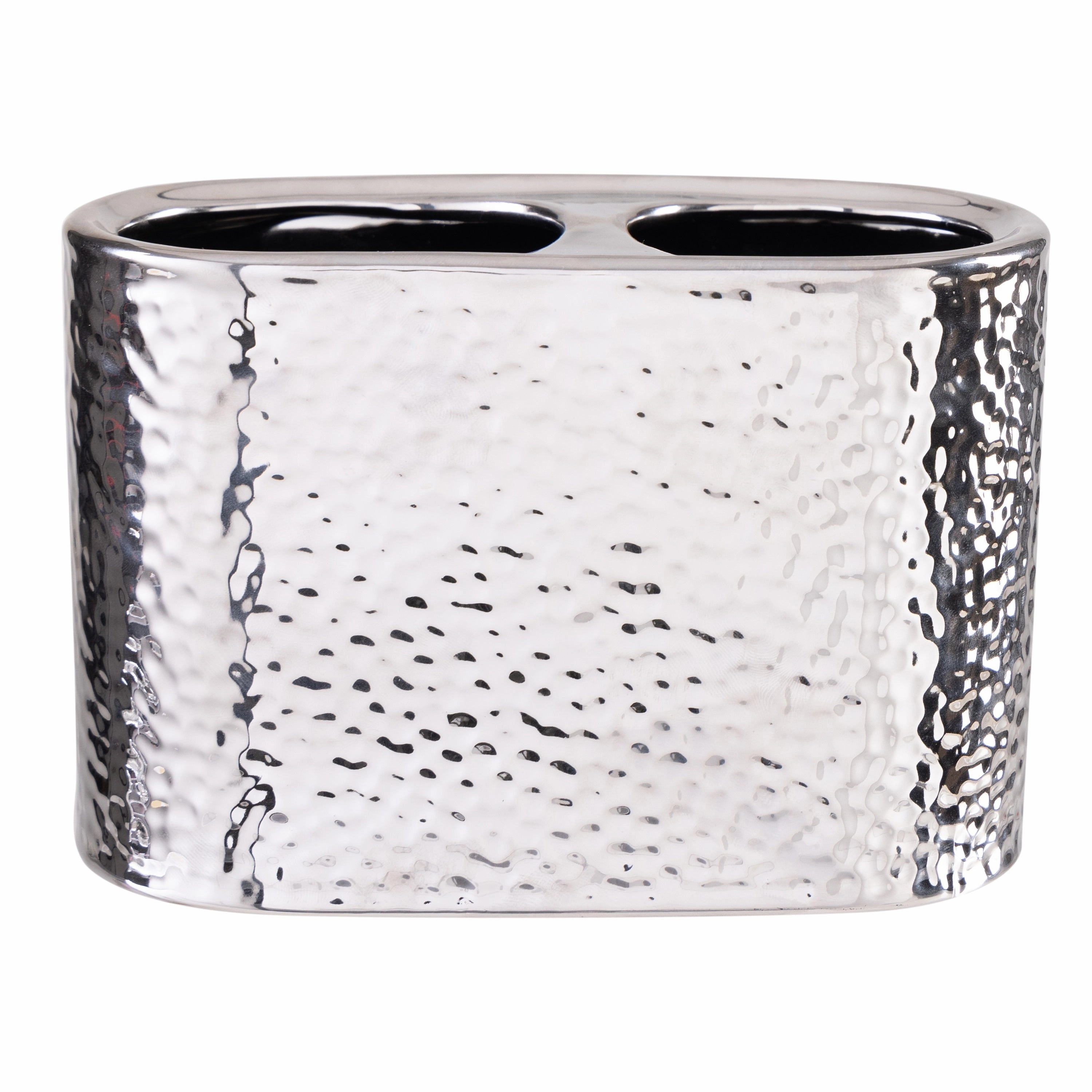 Elle Dcor Hammered Metallic Ceramic Toothbrush Holder - Silver - 7"x 3.15"x 4.3" toothbrush holder,bathroom cup,bathroom organizer