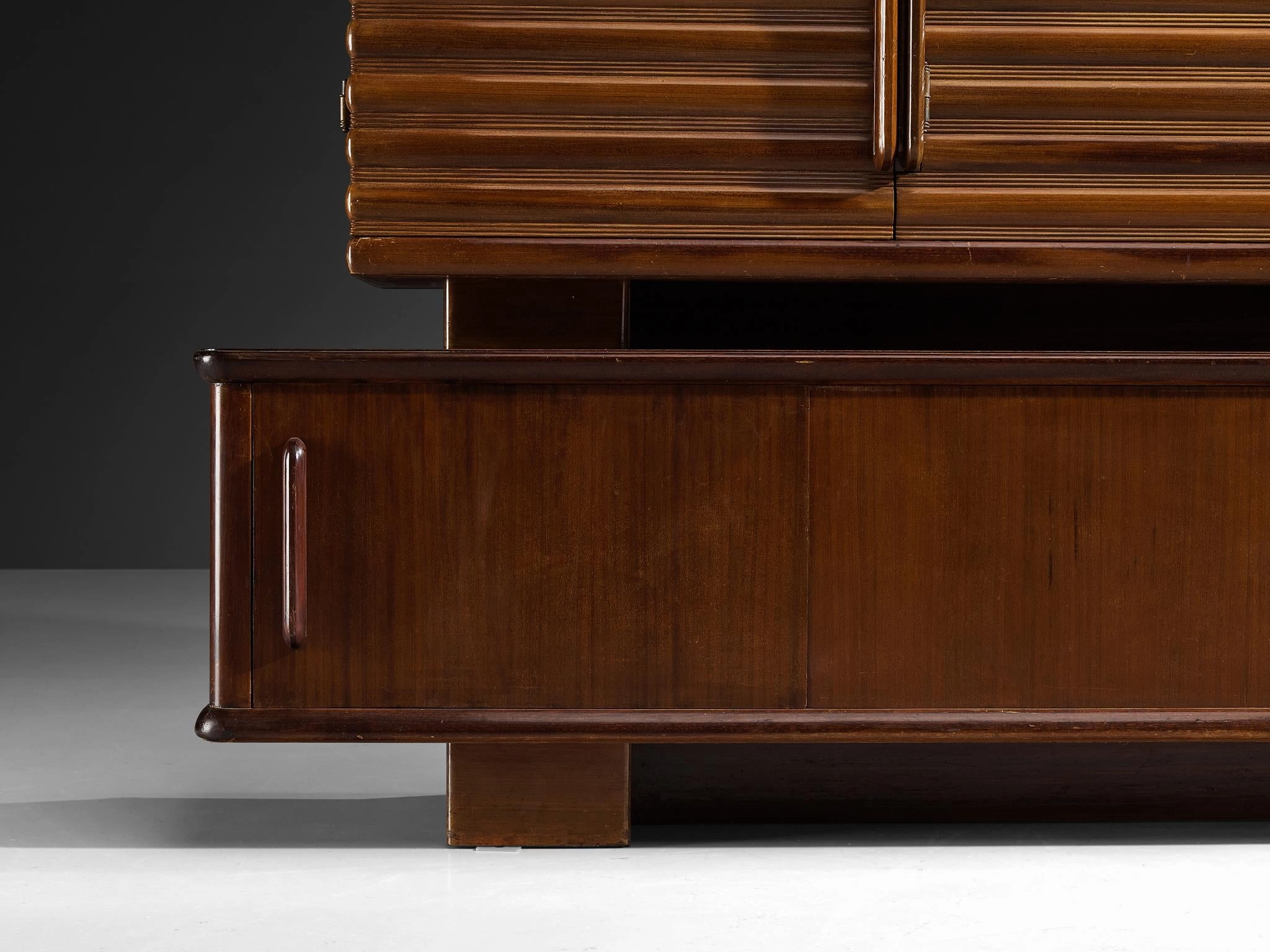 Enrico & Paolo Borghi High Sideboard in Mahogany with Carved Doors
