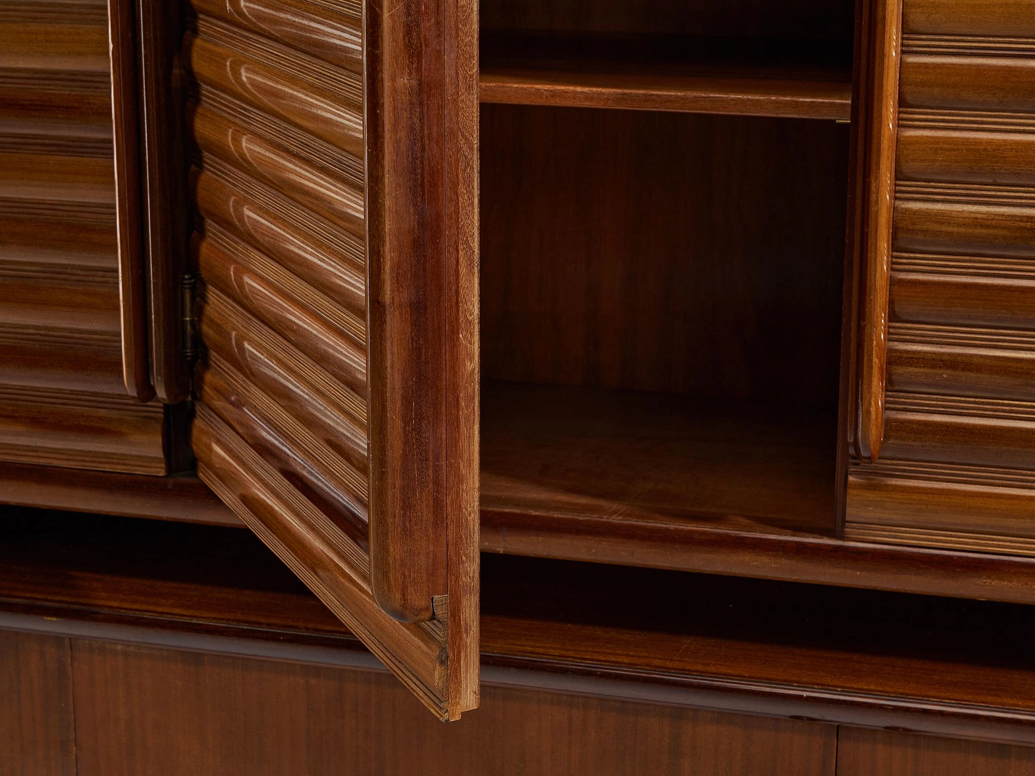 Enrico & Paolo Borghi High Sideboard in Mahogany with Carved Doors