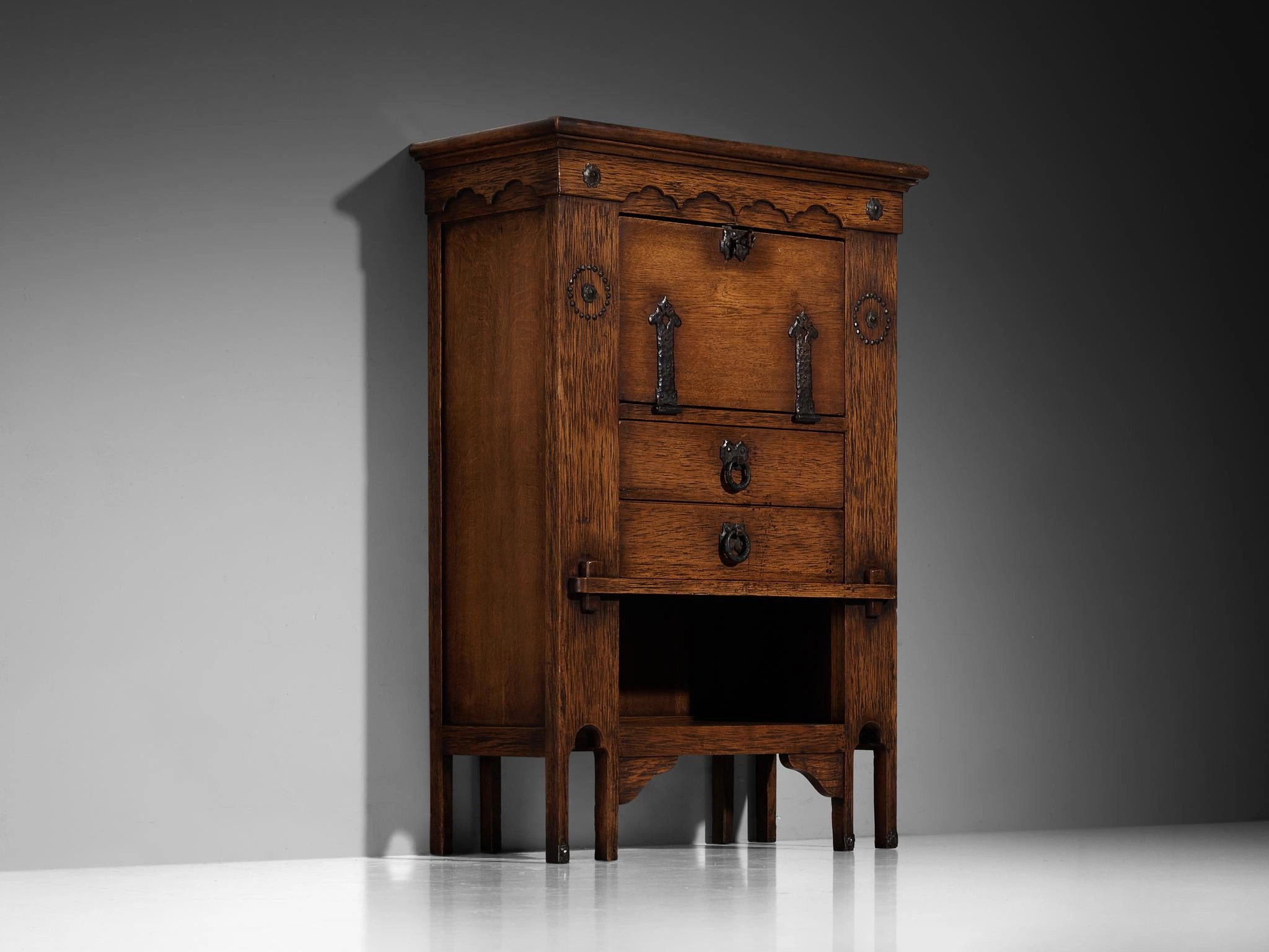 Ernesto Valabrega for Vittorio Valabrega Art Deco Cabinet in Oak and Iron