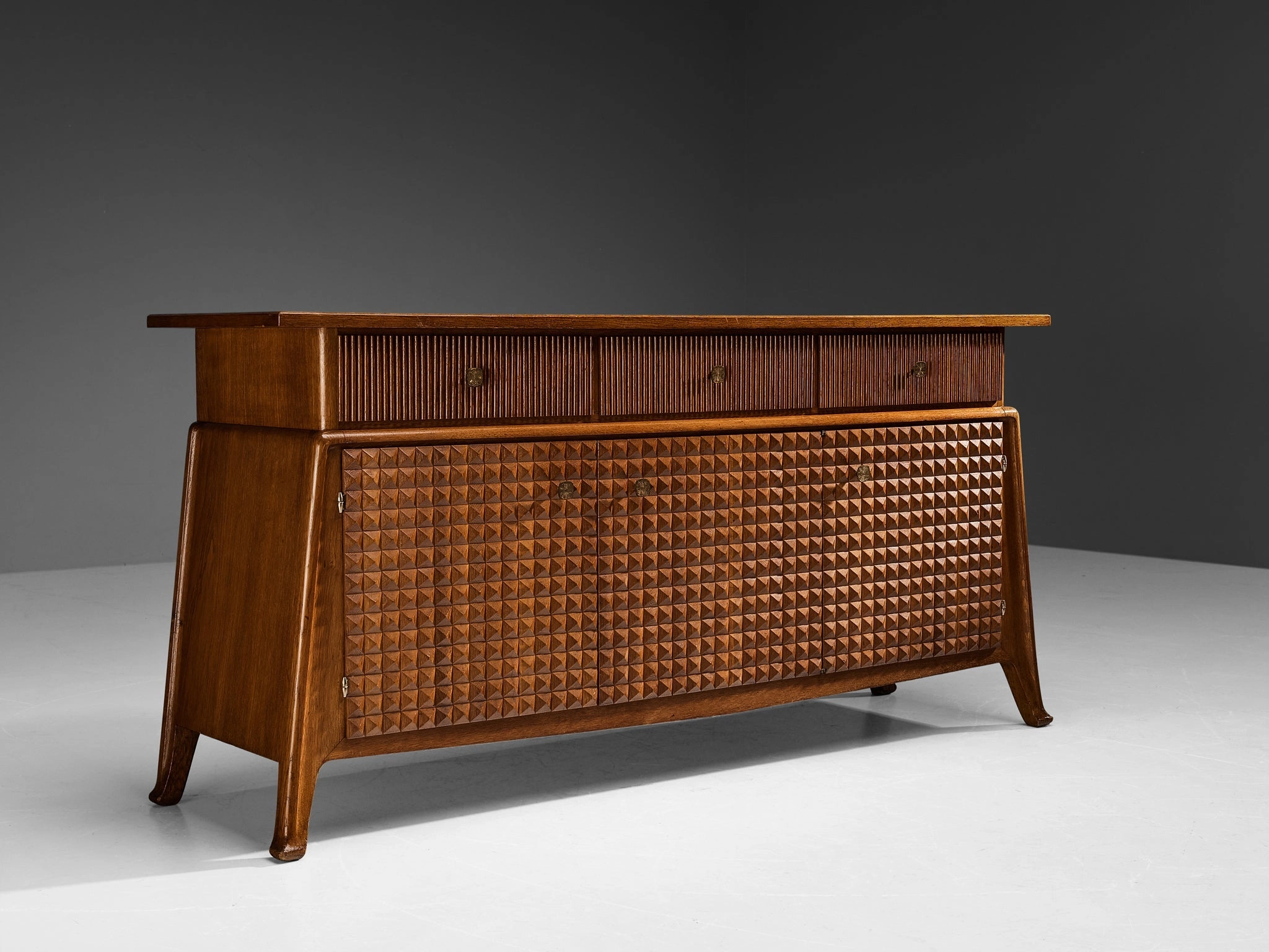 Ernesto Valabrega Sideboard in Stained Oak and Brass