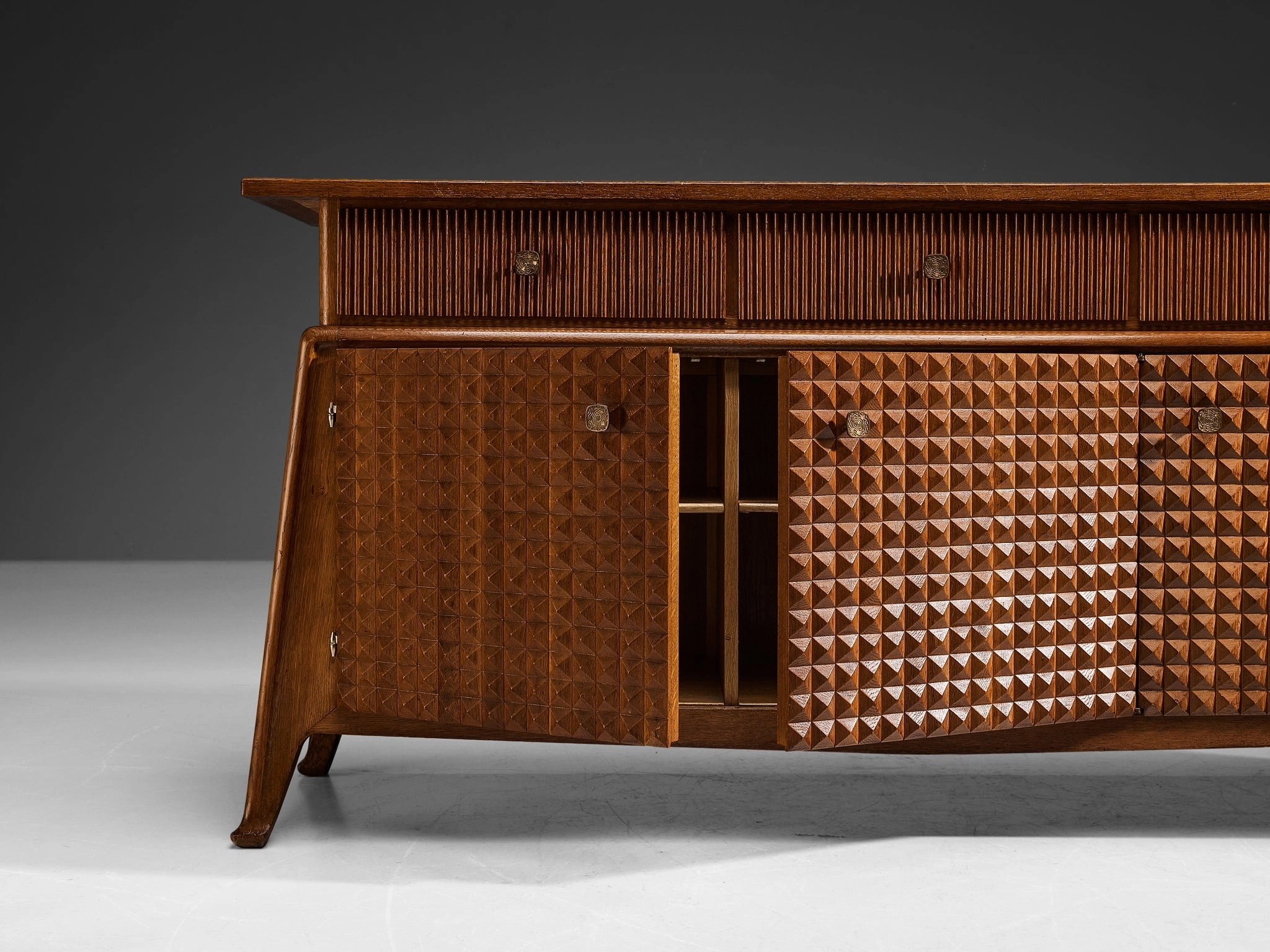 Ernesto Valabrega Sideboard in Stained Oak and Brass