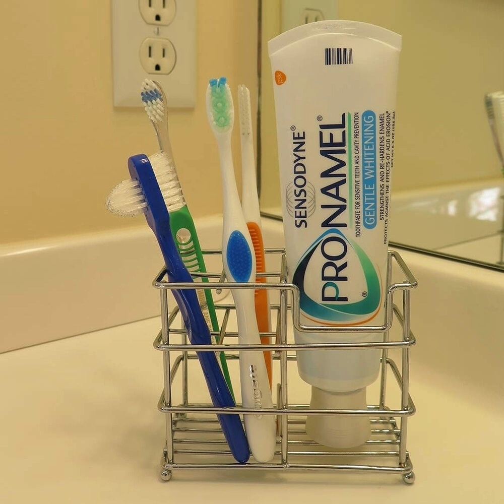 Evelots Toothbrush Holder/Stand-Stainless Steel-Holds 4 Brushes-1 Toothpaste-S/2 - Grey - Set of 2