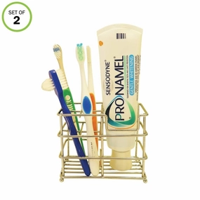 Evelots Toothbrush Holder/Stand-Stainless Steel-Holds 4 Brushes-1 Toothpaste-S/2 - Grey - Set of 2 toothbrush holder,bathroom cup,bathroom organizer
