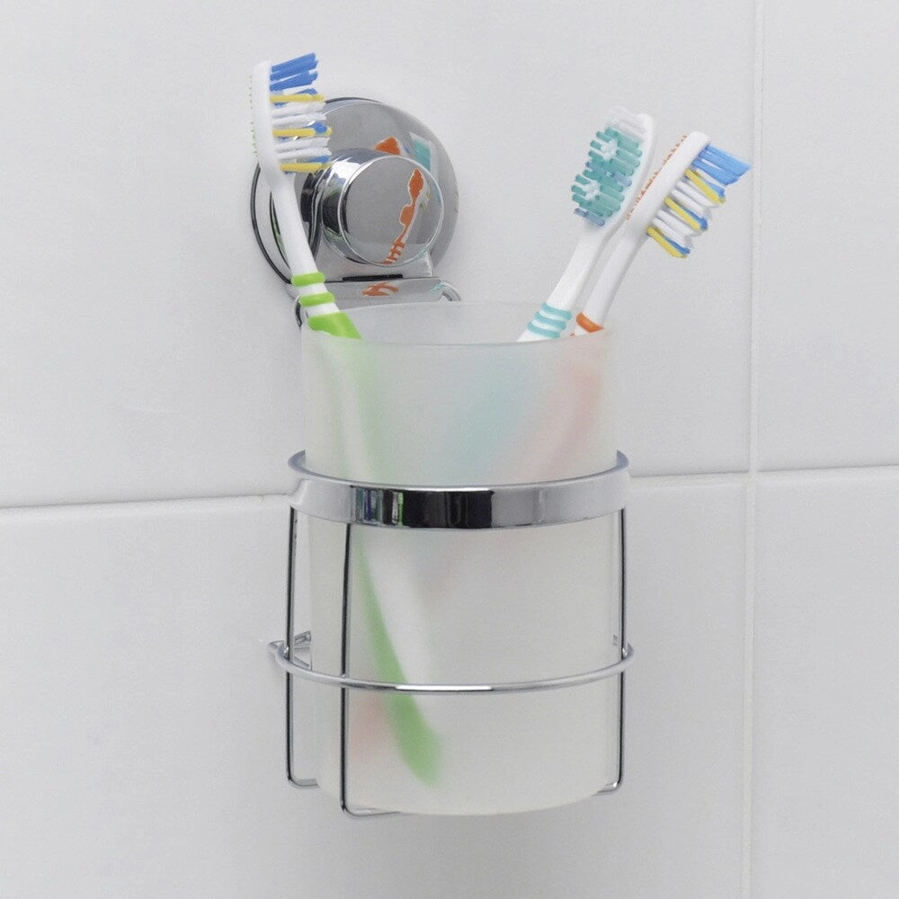 Everloc Solutions Stainless Steel Suction Cup Toothbrush Holder with Cup - Silver