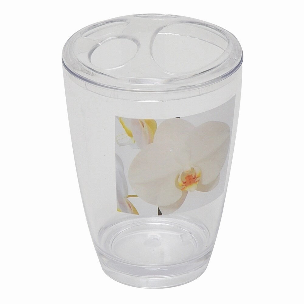 Evideco Acrylic Toothbrush Toothpaste Holder Design Purity Orchid - White,Yellow - 2.95 L x 2.95 W x 4.52 H toothbrush holder,bathroom cup,bathroom organizer