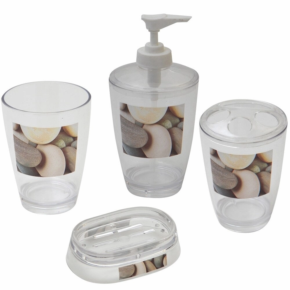 Evideco Clear Acrylic Toothbrush Holder Design Belle Ile - Gray, White, Brown, Multicolor - 2.95 L x 2.95 W x 4.52 H