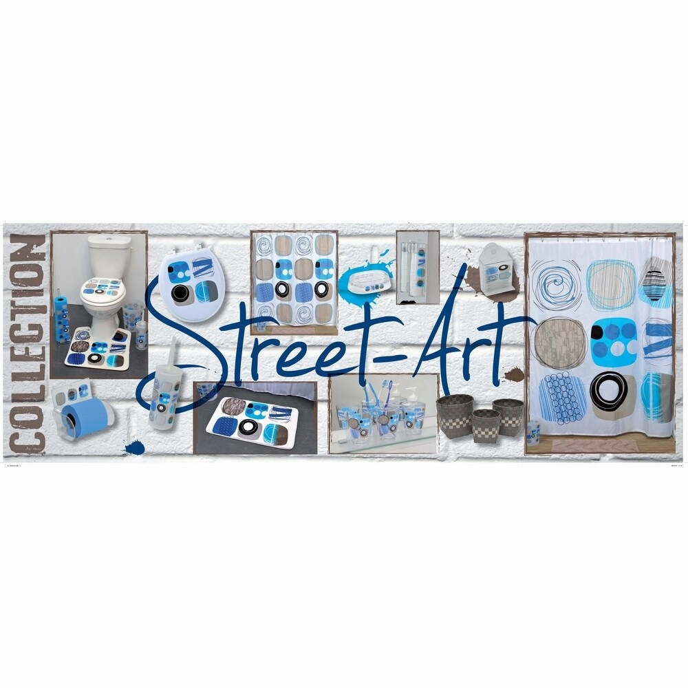 Evideco Clear Acrylic Toothbrush Holder Design Street Art - Blue, White, Gray, Black, Multicolor - 2.95 L x 2.95 W x 4.52 H