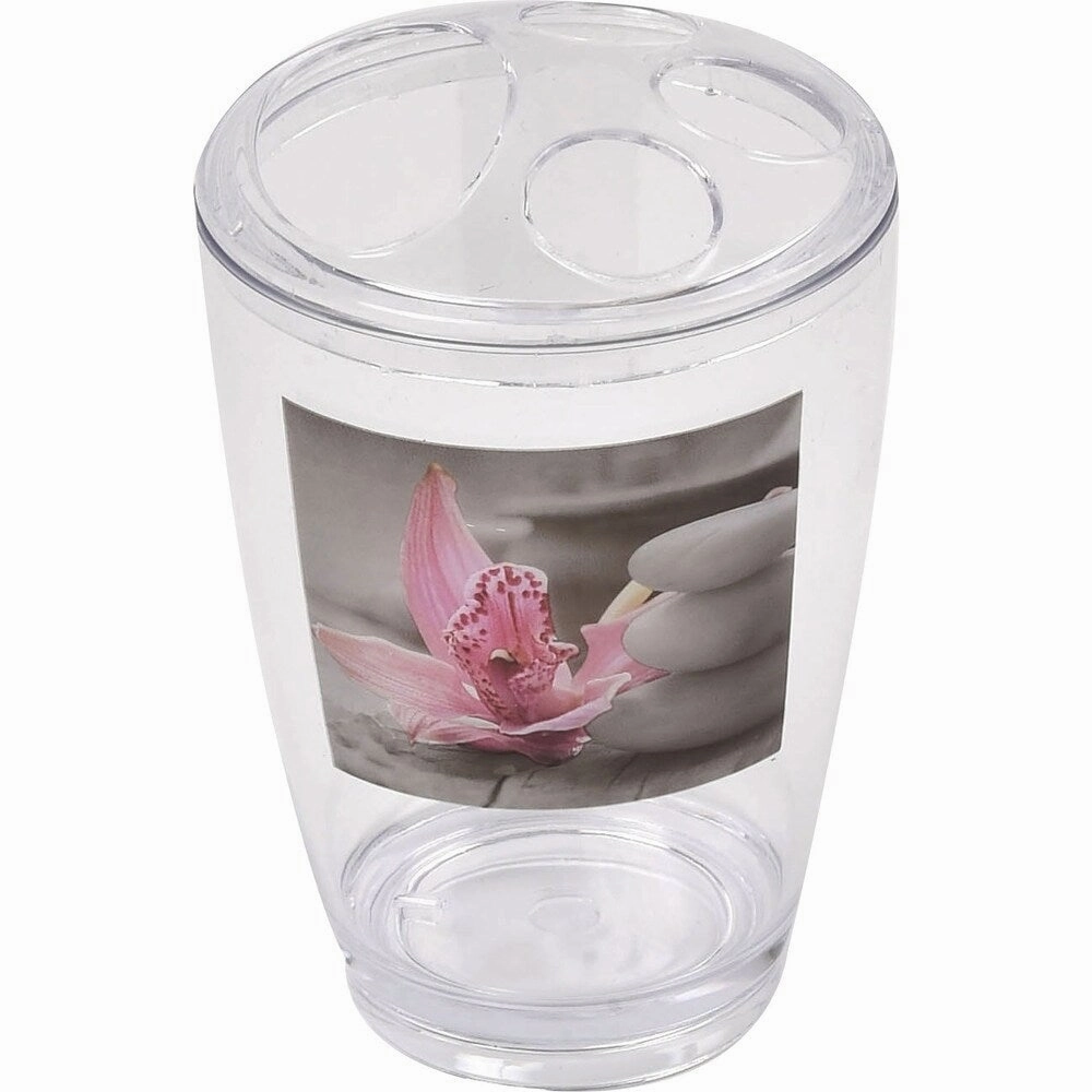 Evideco Clear Acrylic Toothbrush Toothpaste Holder Design Chic And Zen - Gray, Pink, Purple, Multi - 2.95 L x 2.95 W x 4.52 H toothbrush holder,bathroom cup,bathroom organizer