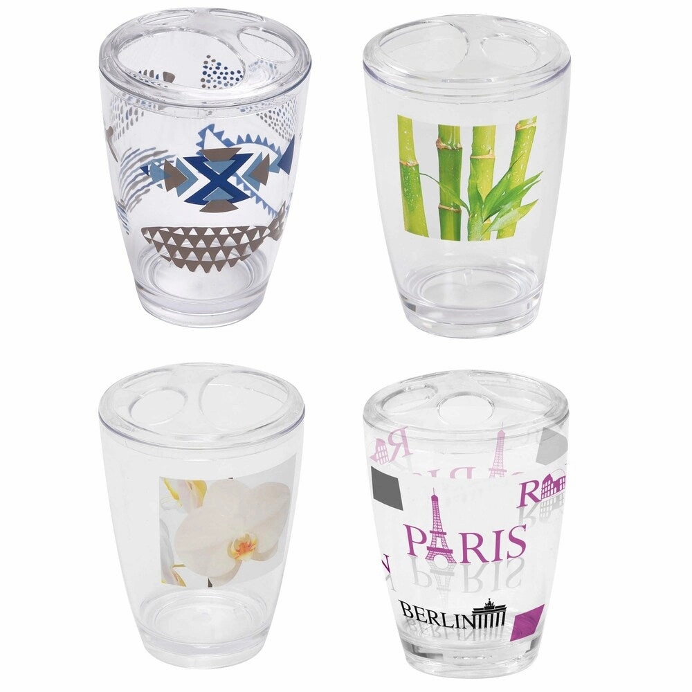 Evideco Clear Acrylic Toothbrush Toothpaste Holder Design Essential - Gray, White and Black - 2.95 L x 2.95 W x 4.52 H