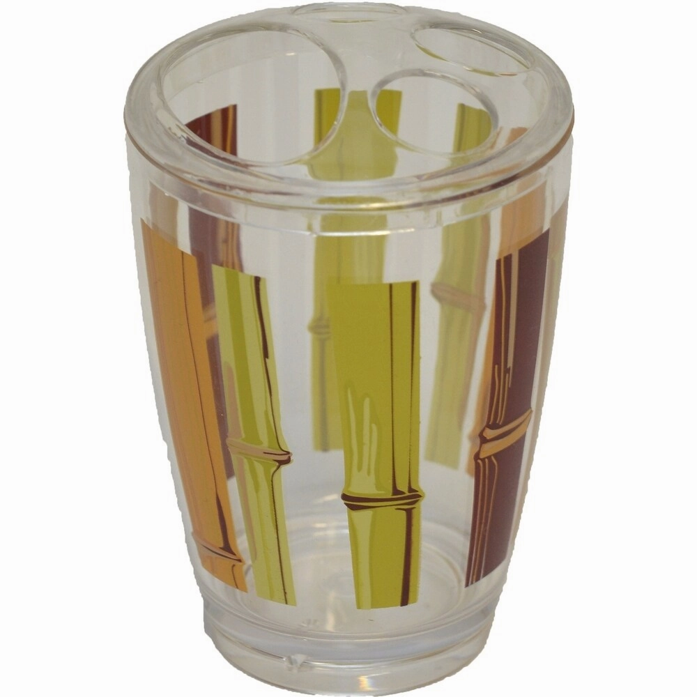 Evideco Clear Acrylic Toothbrush Toothpaste Holder Design Java - Brown, Beige, Green, Multi - 2.95 L x 2.95 W x 4.52 H toothbrush holder,bathroom cup,bathroom organizer